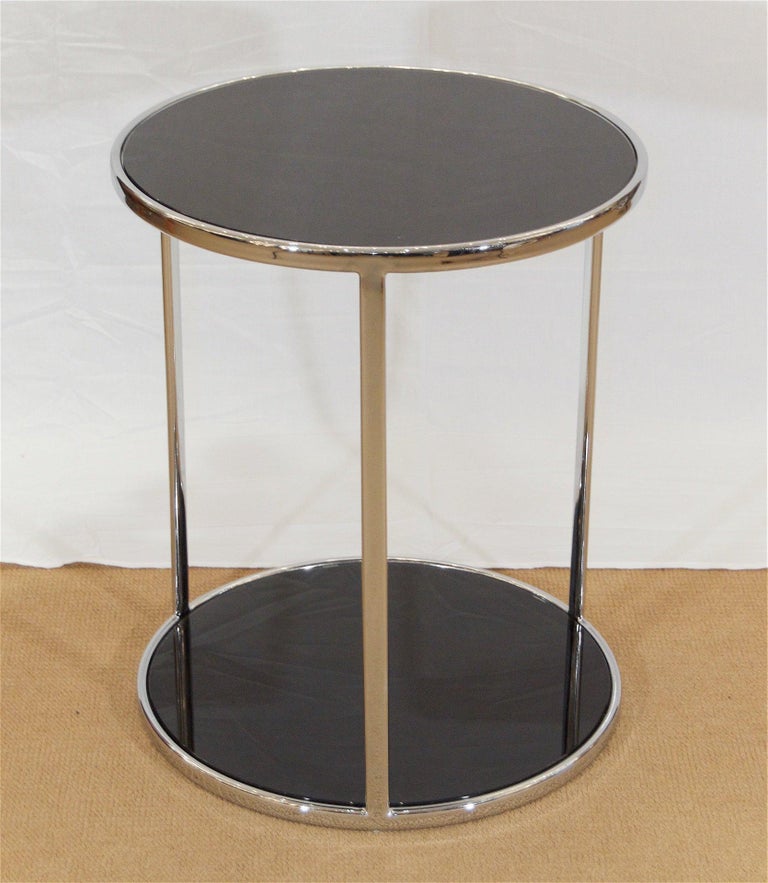 Chrome and Black Glass Side Table at 1stDibs