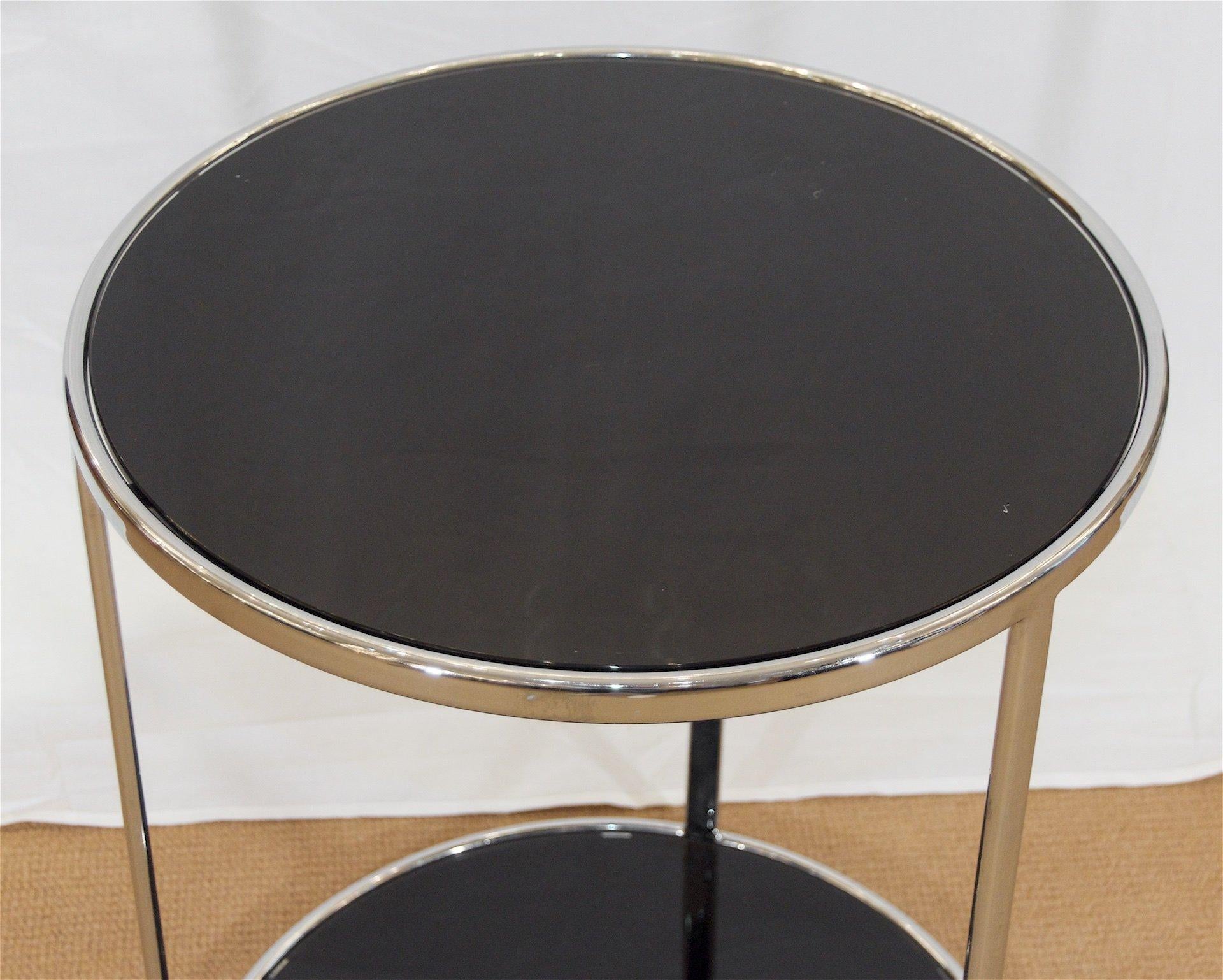 Mid-Century Modern Chrome and Black Glass Side Table
