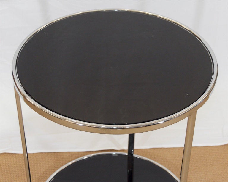 Chrome and Black Glass Side Table at 1stDibs