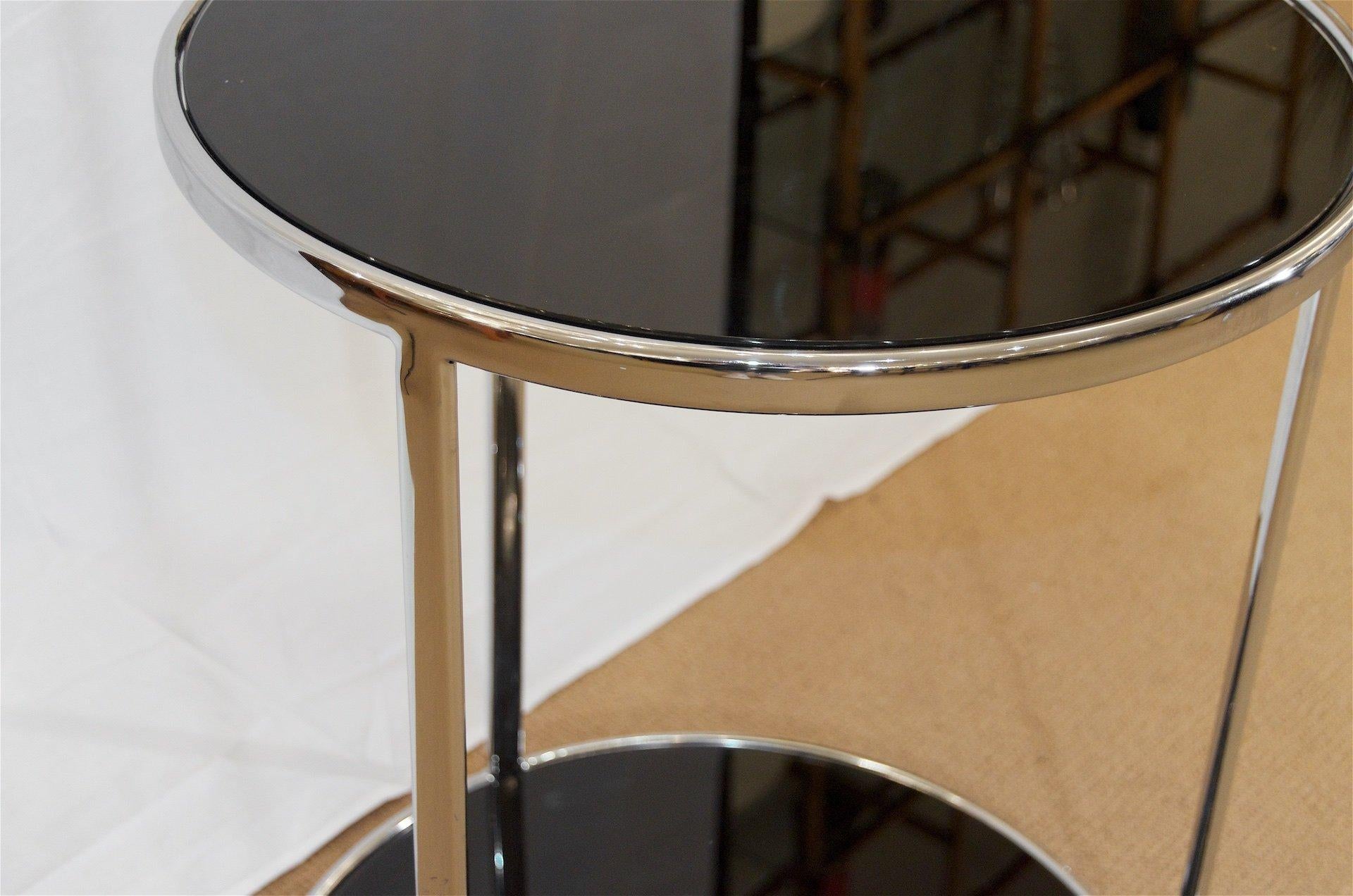 American Chrome and Black Glass Side Table