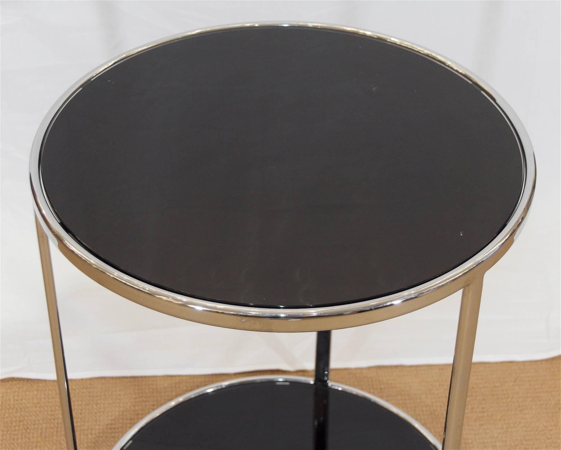 American Chrome and Black Glass Side Table For Sale
