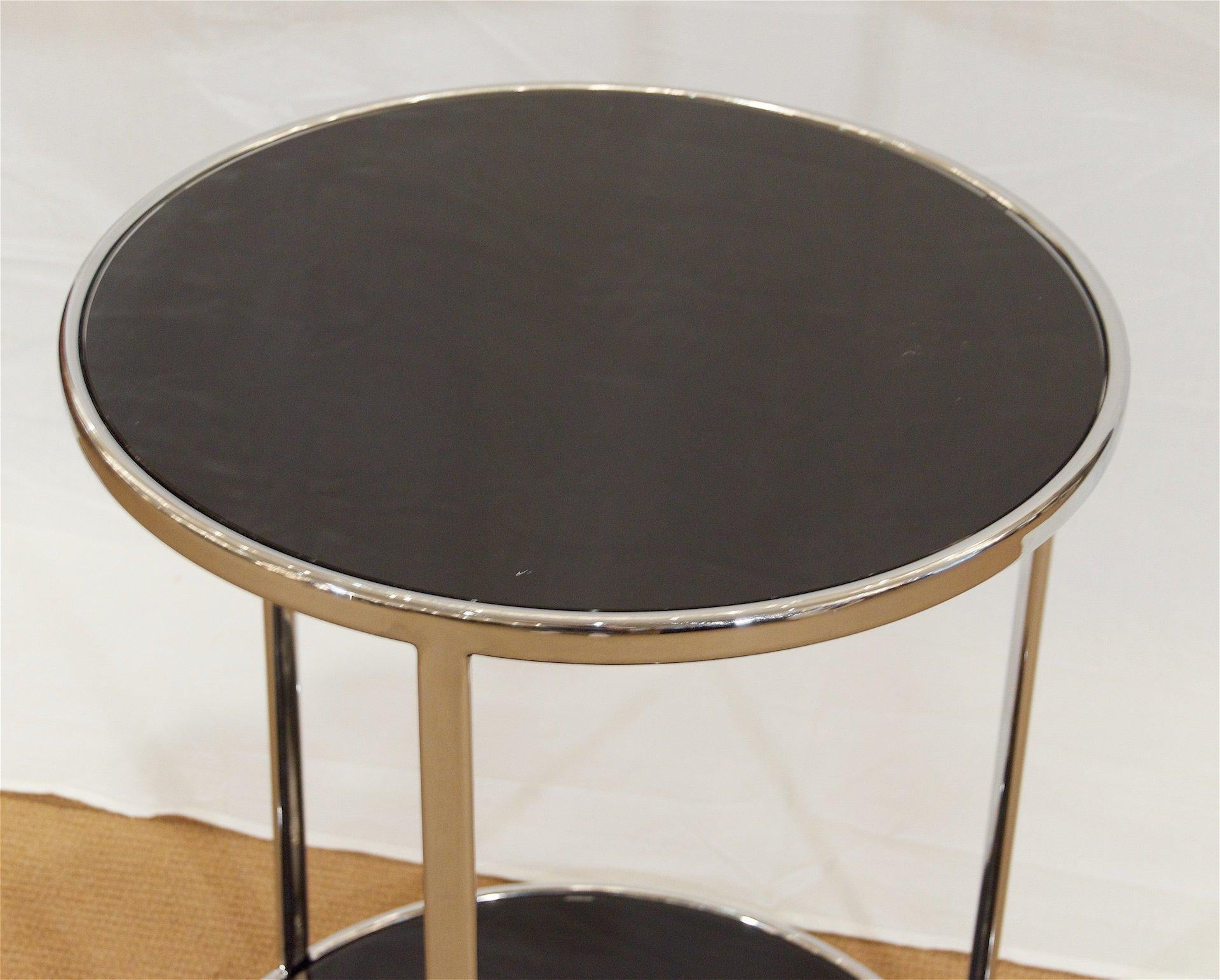 Chrome and Black Glass Side Table In Good Condition In Stamford, CT