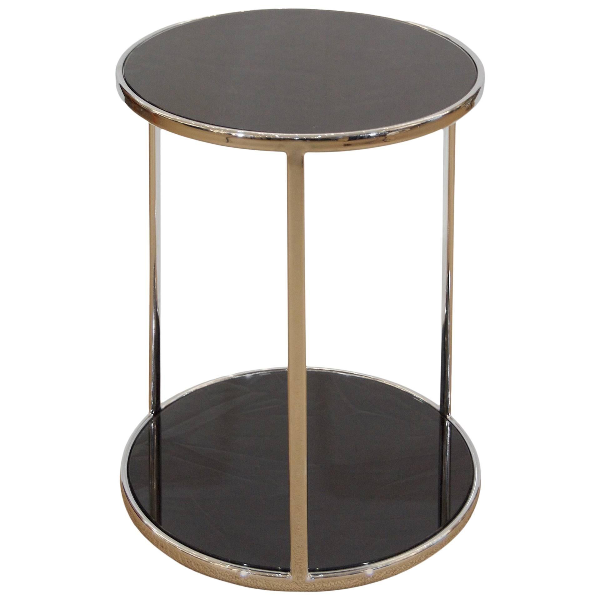 Chrome and Black Glass Side Table For Sale