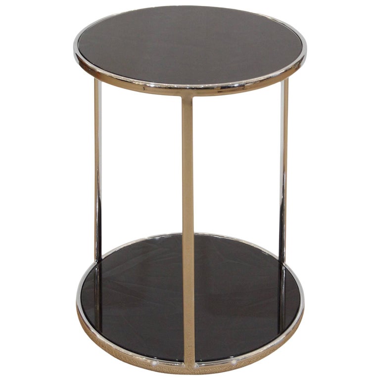 Chrome and Black Glass Side Table For Sale at 1stDibs