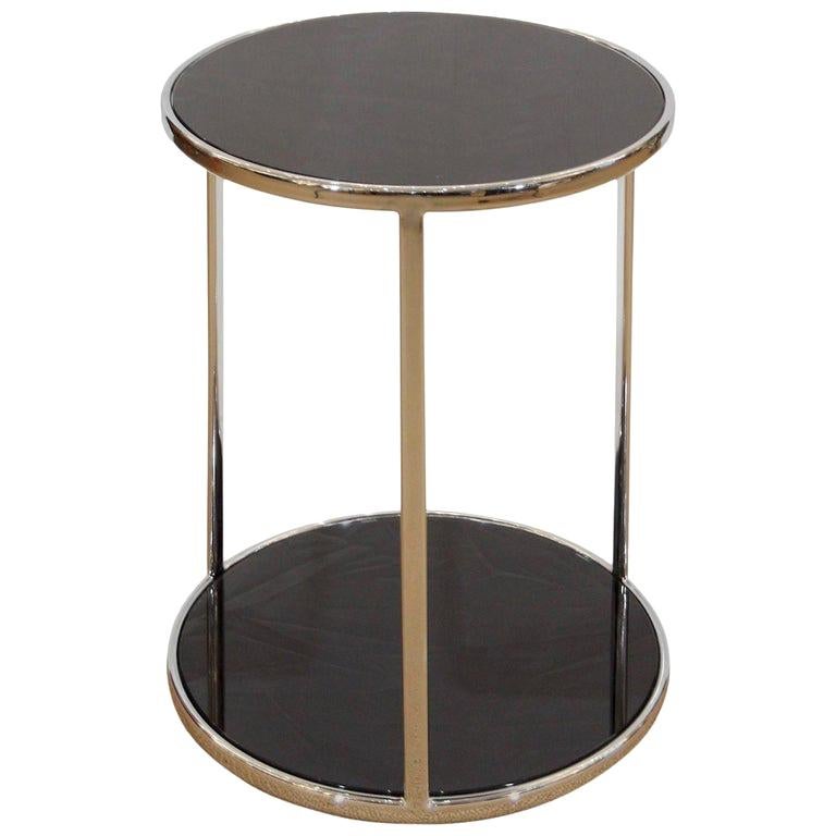 Chrome and Black Glass Side Table at 1stDibs