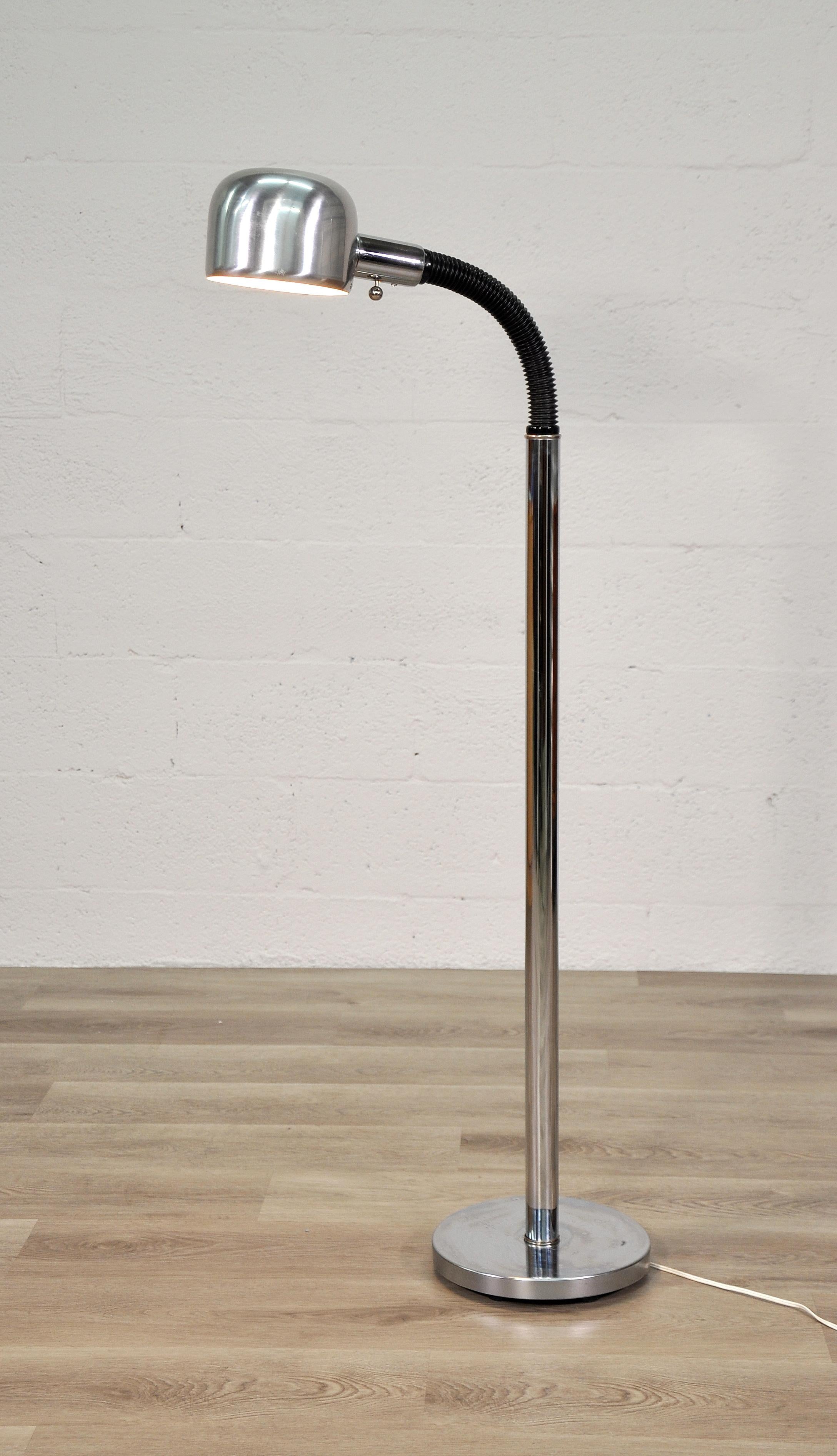 Chrome and Black Gooseneck Adjustable Floor Lamp by Alsy For Sale 3