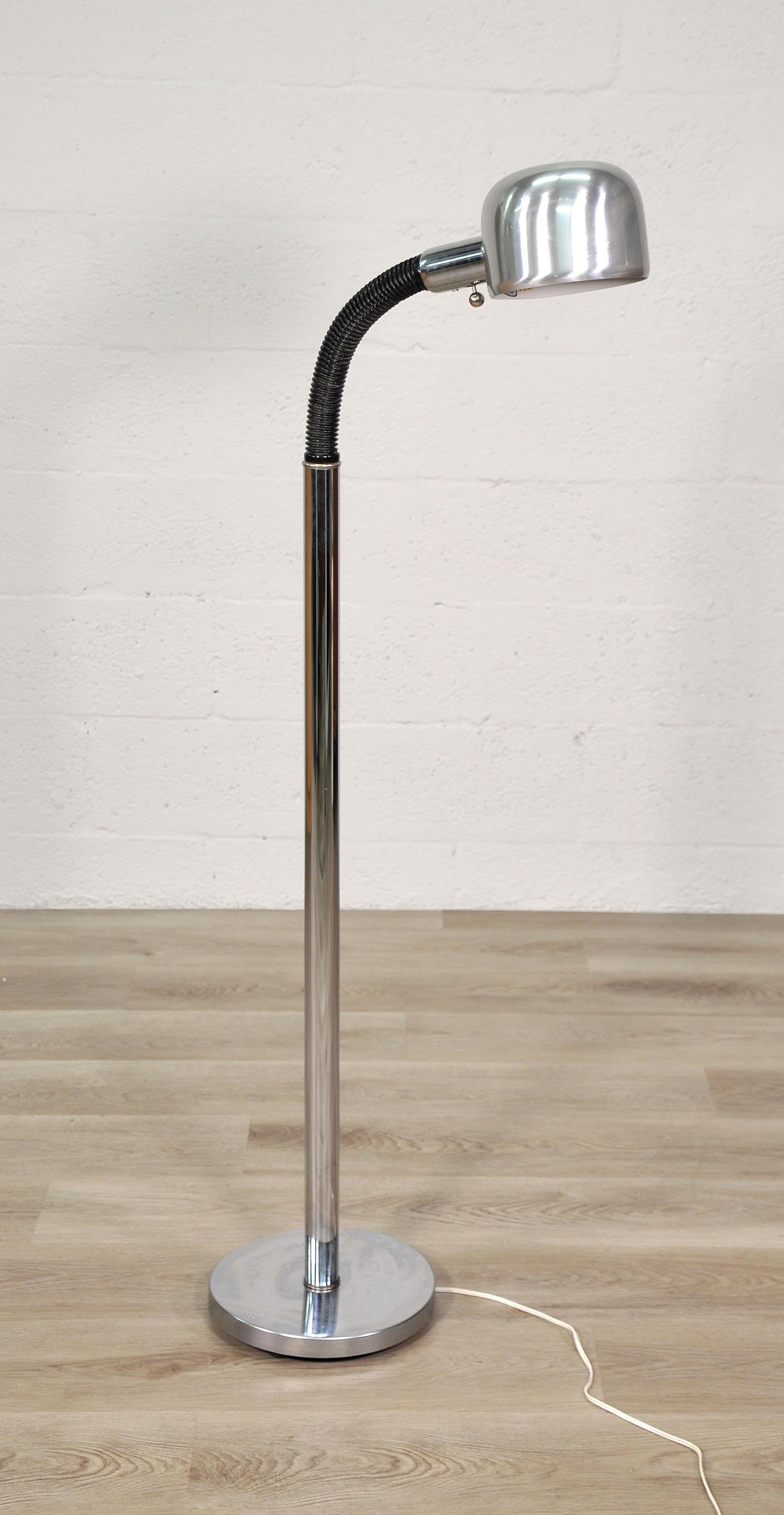 Chrome and Black Gooseneck Adjustable Floor Lamp by Alsy For Sale 4