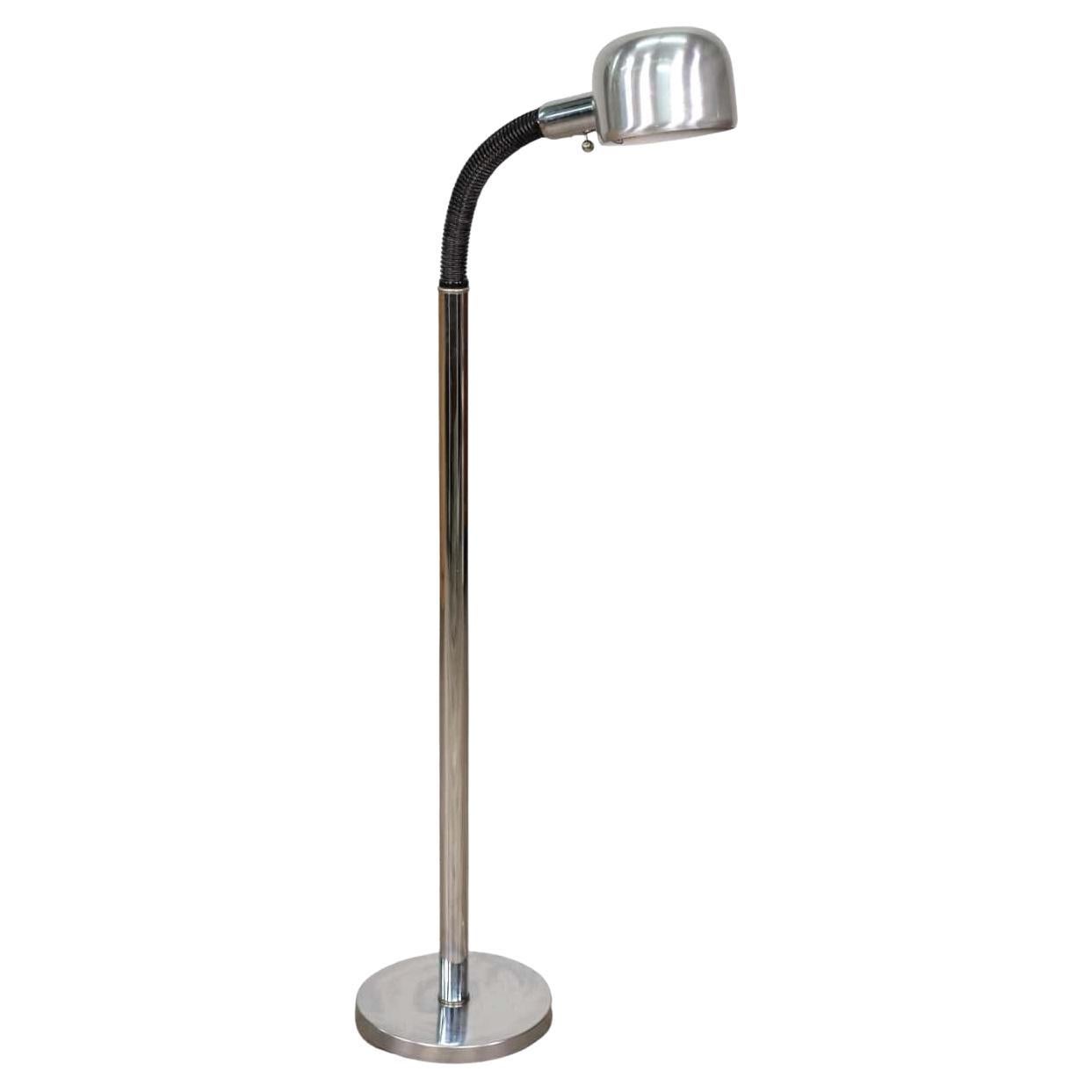 Chrome and Black Gooseneck Adjustable Floor Lamp by Alsy For Sale