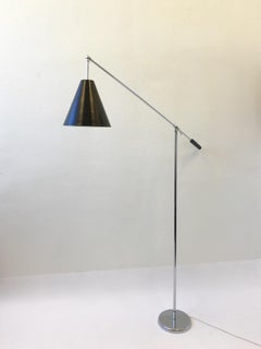 Chrome and Black Lacquered Adjustable Floor Lamp by Robert Sonneman