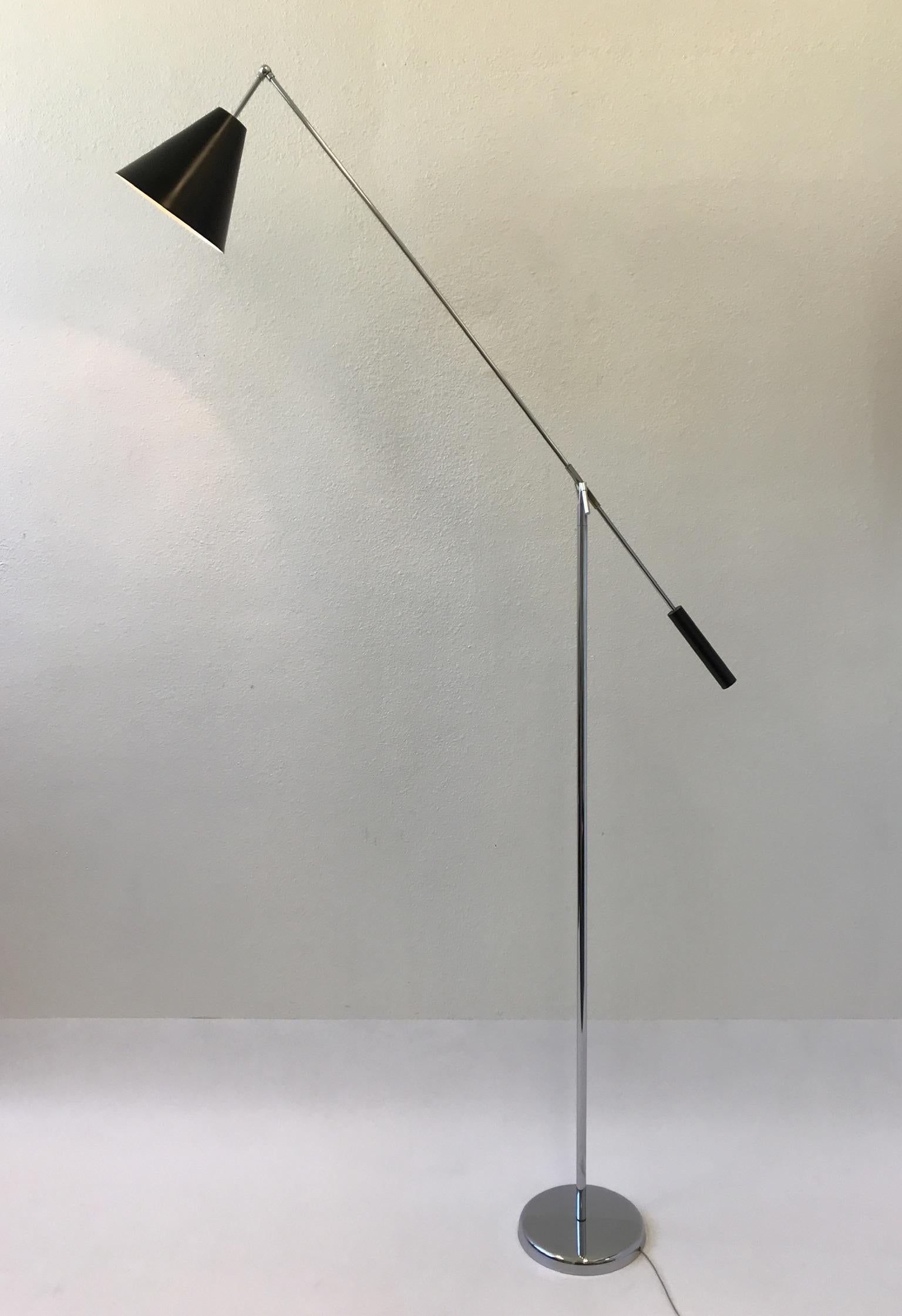 Polished Chrome and Black Lacquered Adjustable Floor Lamp by Robert Sonneman