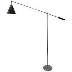 Chrome and Black Lacquered Adjustable Floor Lamp by Robert Sonneman