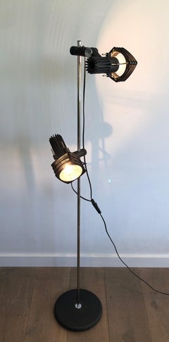 Chrome and Black Lacquered Design Floor Lamp with Adjustable Lights, French Work