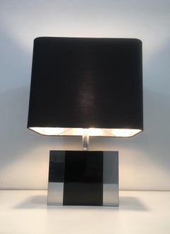 Chrome and Black Lacquered Table Lamp. French, circa 1970