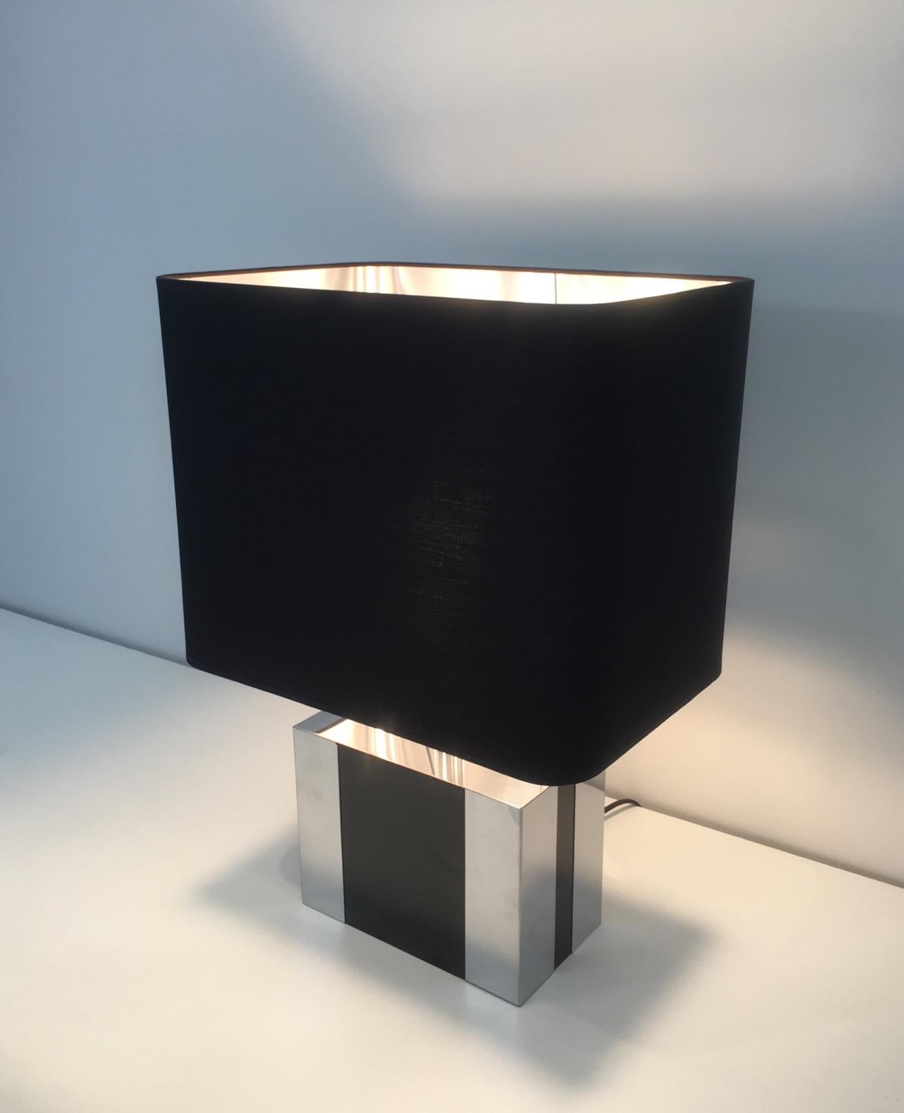 Chrome and Black Lacquered Table Lamp. French, circa 1970 For Sale 1