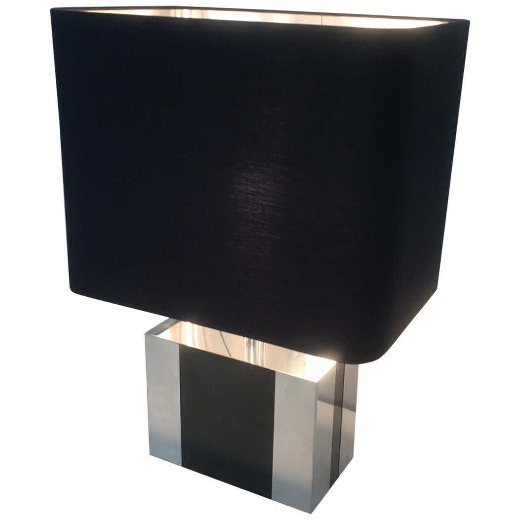 Chrome and Black Lacquered Table Lamp. French, circa 1970