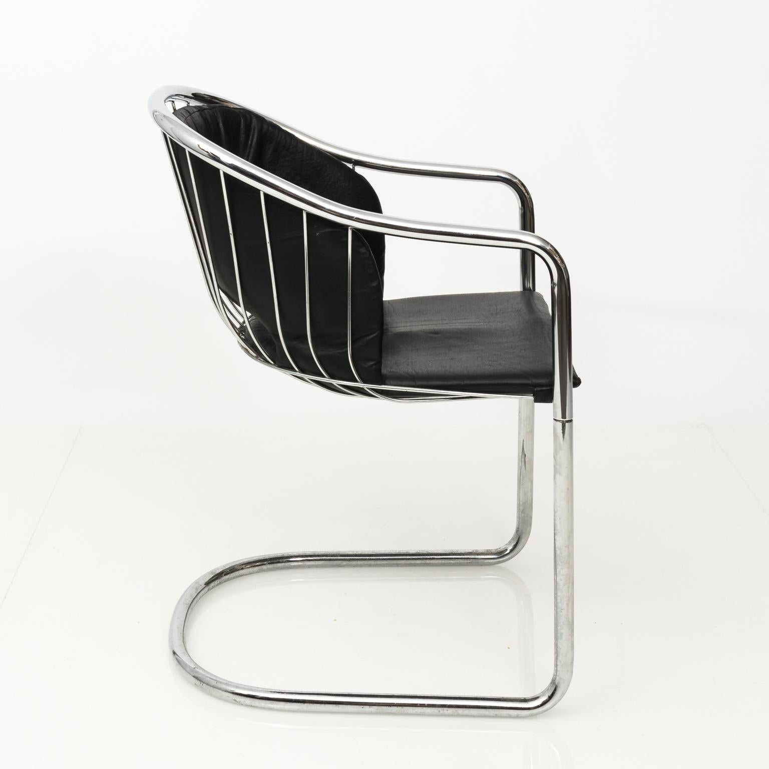 Chrome and Black Leather Armchair by Cidue 6