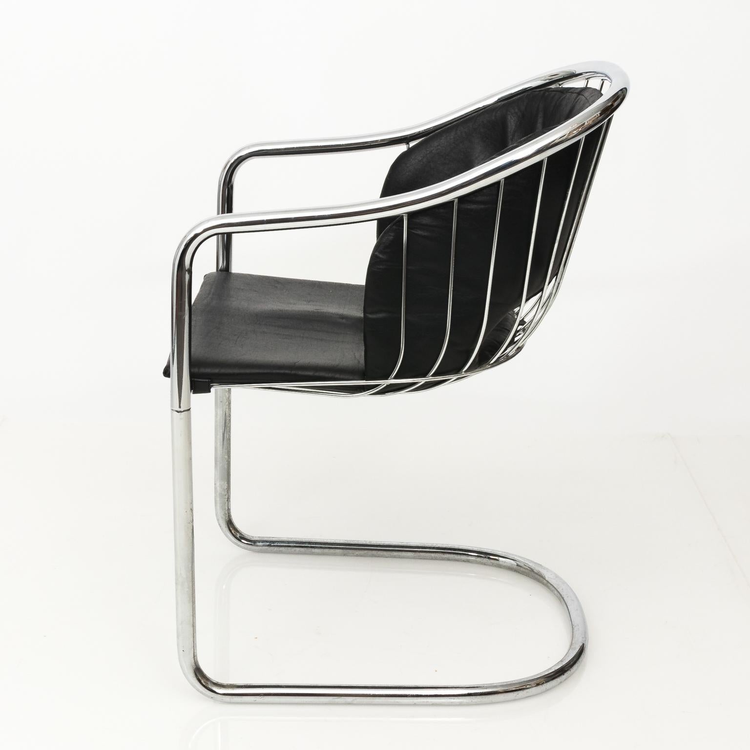 Chrome and Black Leather Armchair by Cidue In Excellent Condition In Stamford, CT