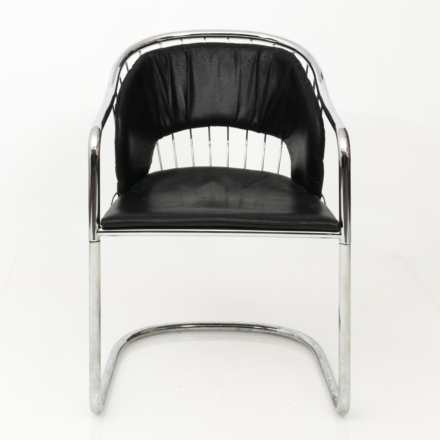 20th Century Chrome and Black Leather Armchair by Cidue