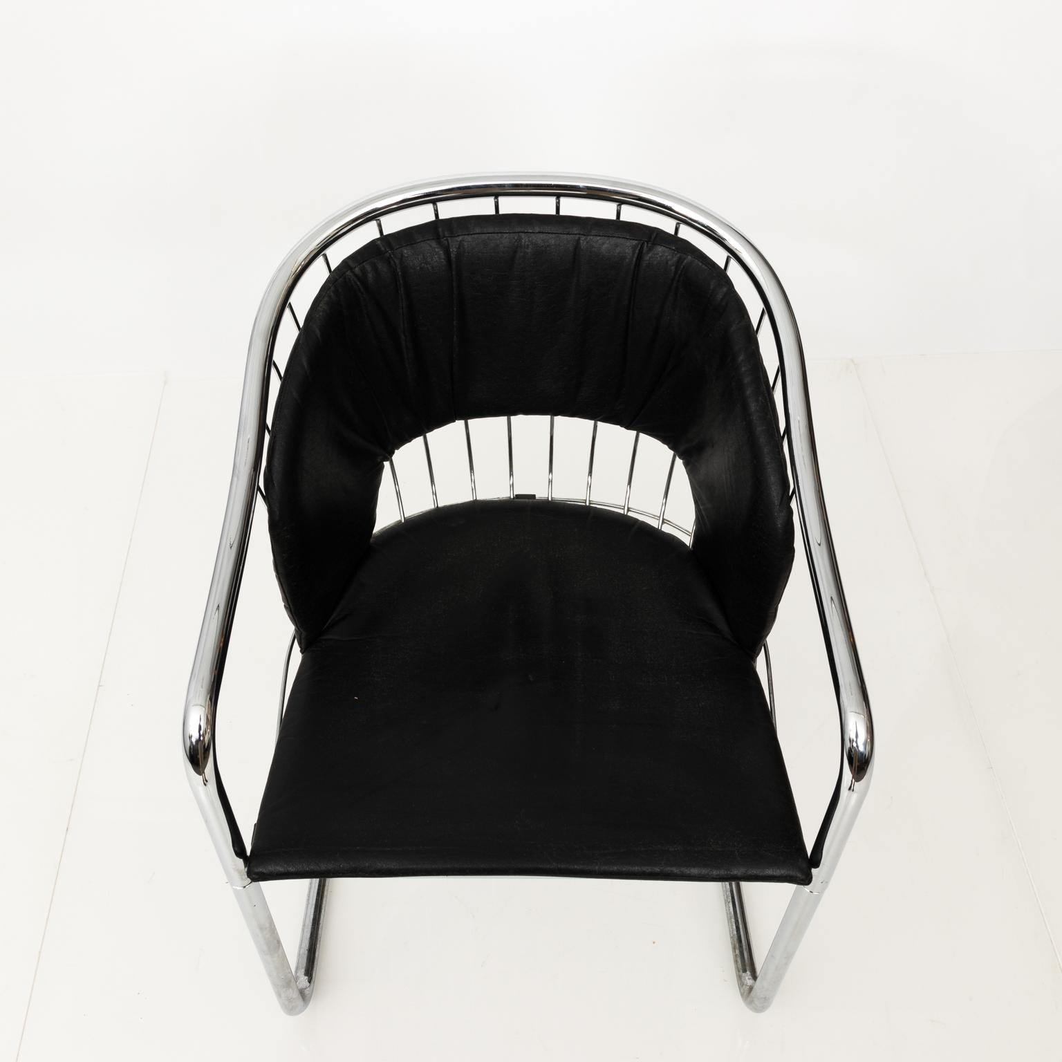 Chrome and Black Leather Armchair by Cidue 1