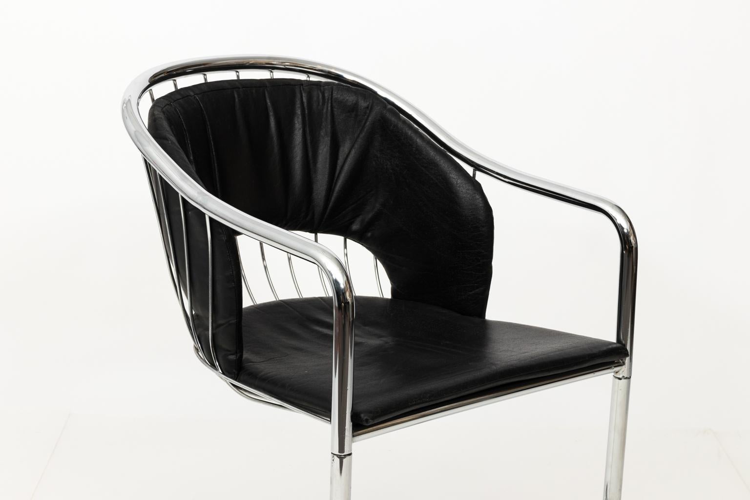 Chrome and Black Leather Armchair by Cidue 2