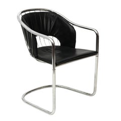 Chrome and Black Leather Armchair by Cidue