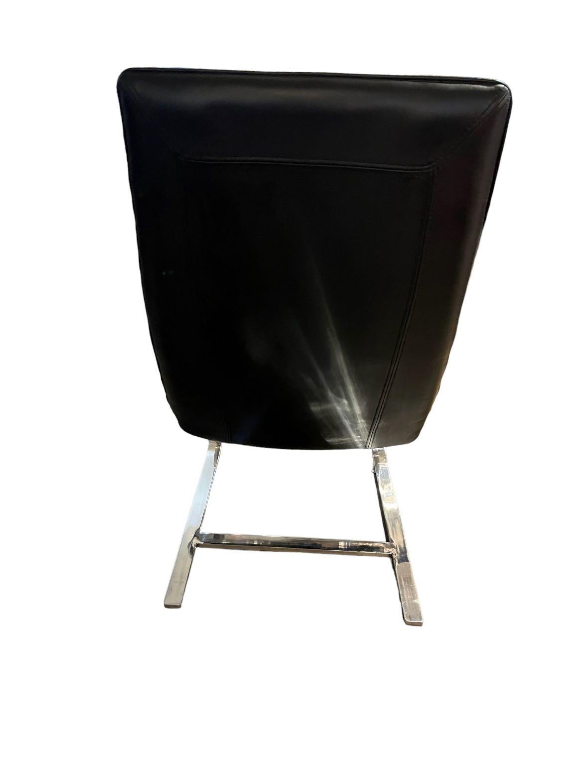 Chrome And Black Leather Modernist Chair In The Style Of Poul Kjaerholm 1