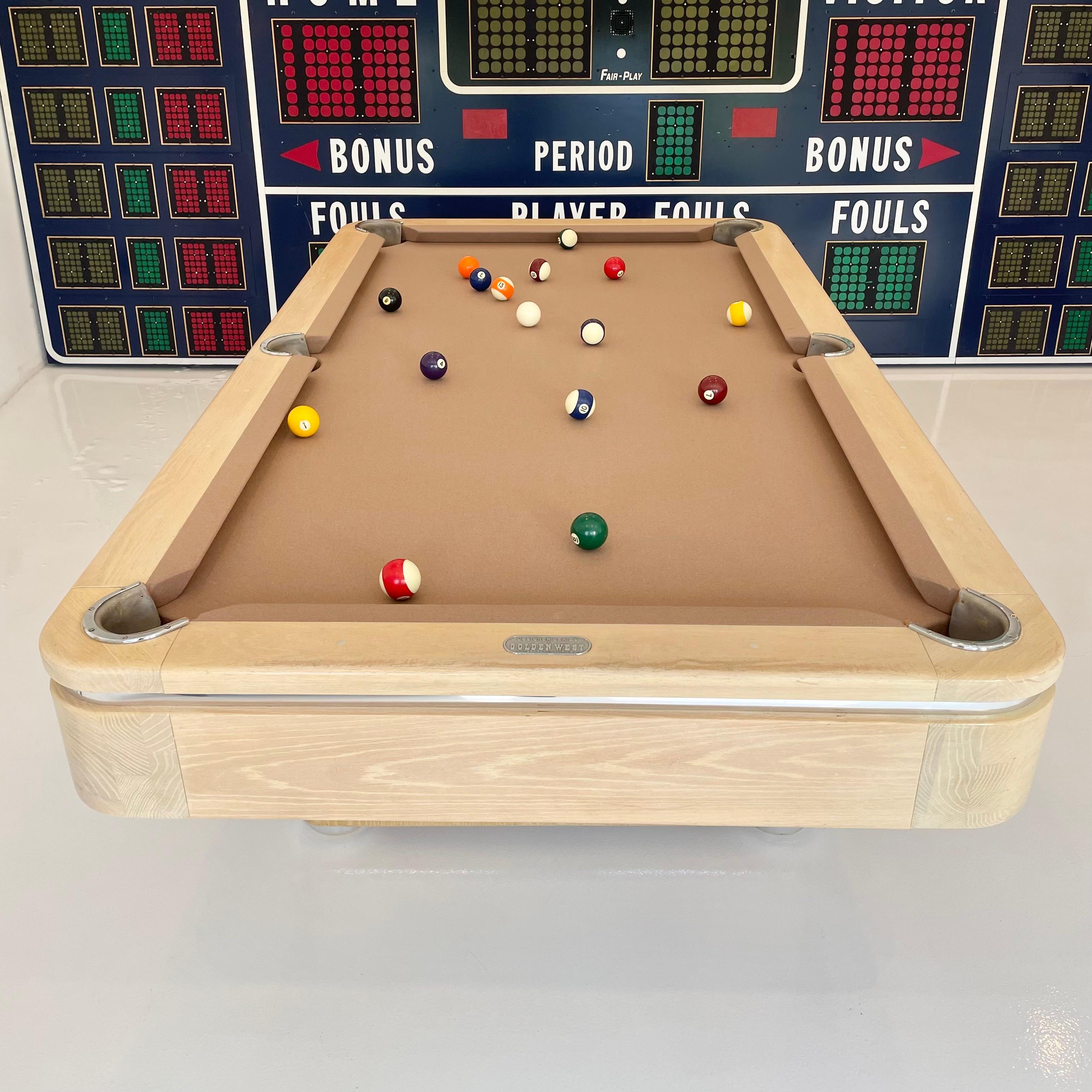 Mid-Century Modern Chrome and Bleached Cherry Golden West Pool Table, 1980s USA