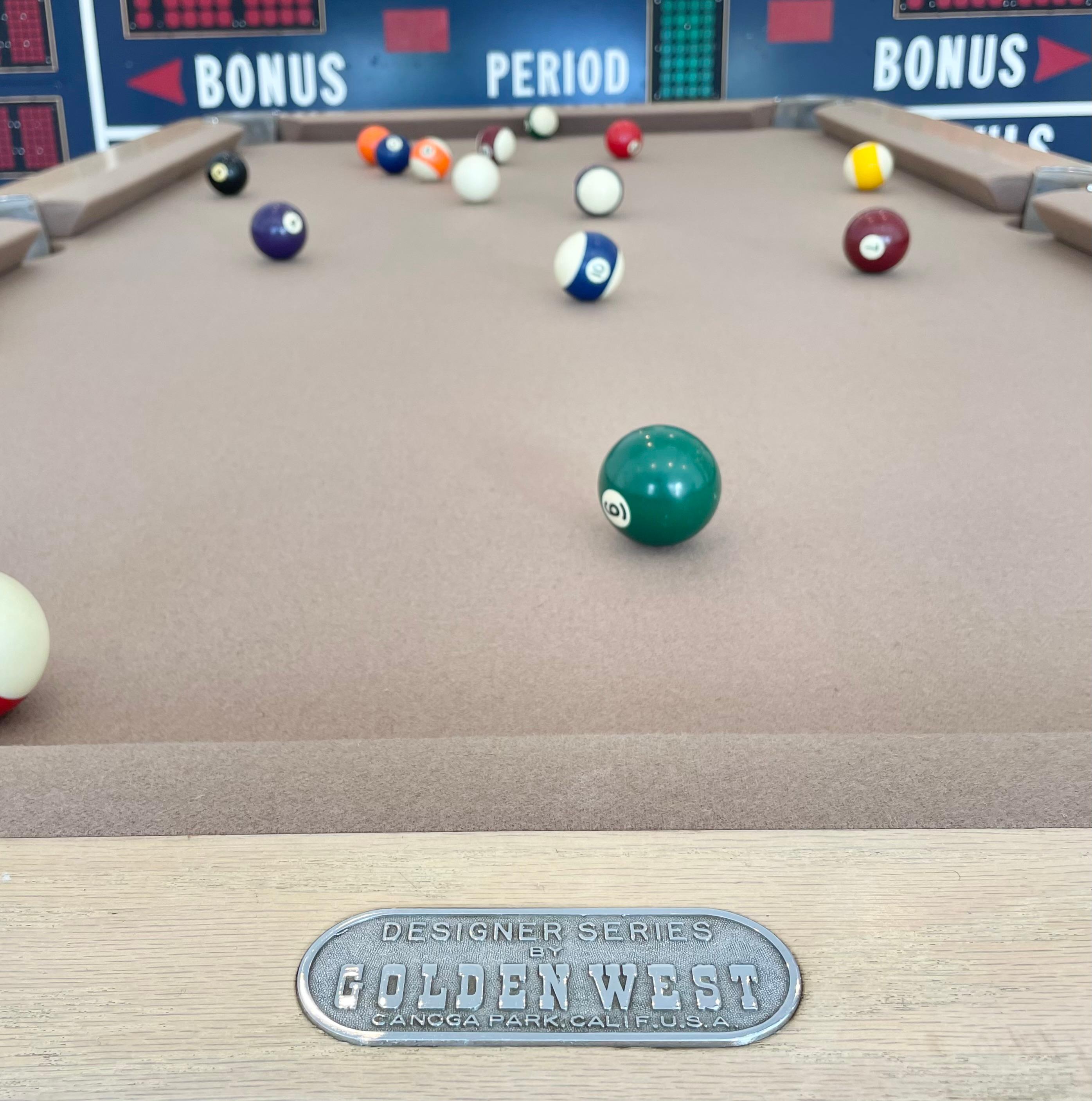 Chrome and Bleached Cherry Golden West Pool Table, 1980s USA In Good Condition In Los Angeles, CA