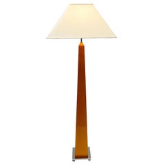 Chrome and Blond Wood Obelisk Shape Floor Lamp