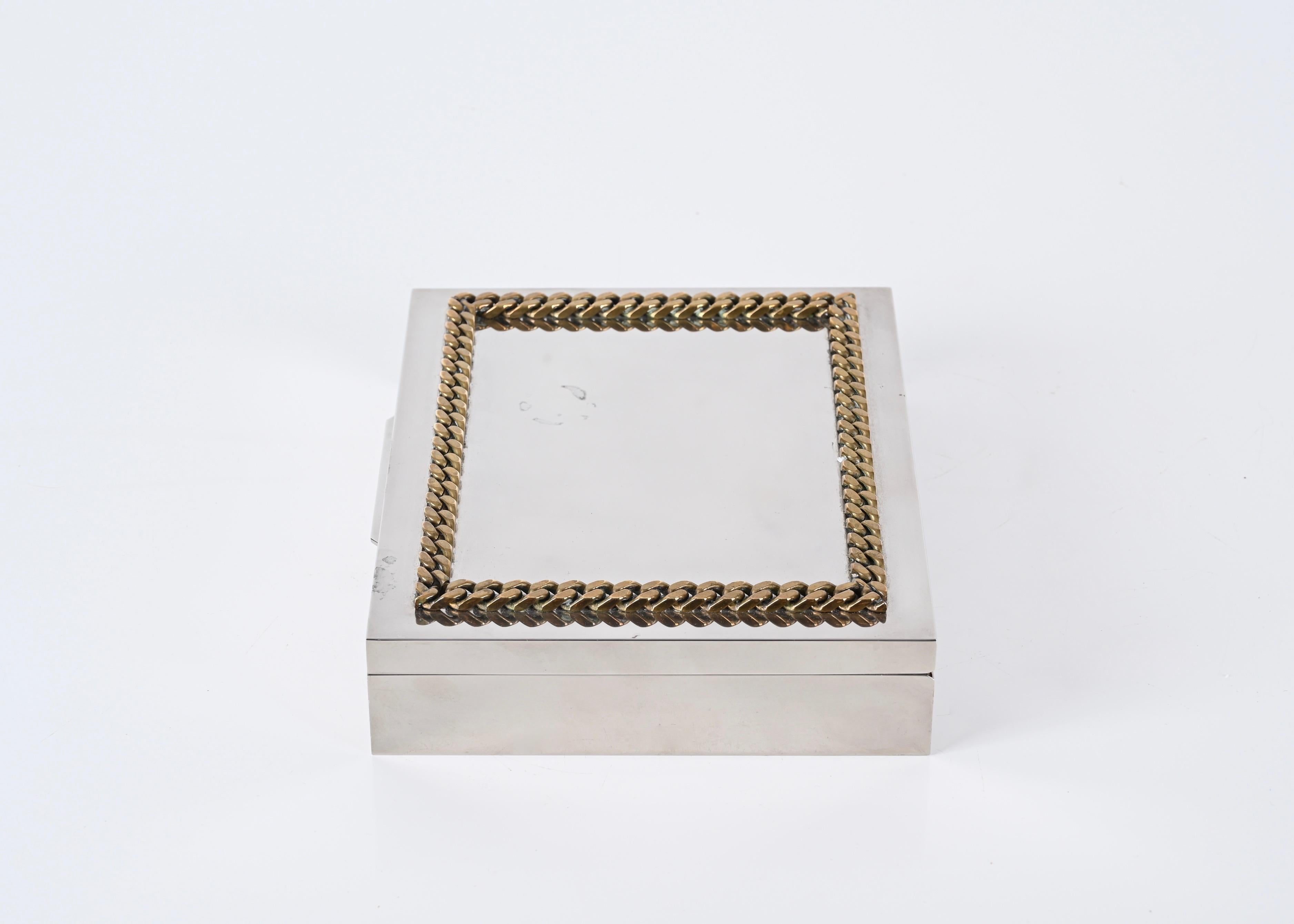 Chrome and  Braided Brass Italian Decorative Box, Gucci Style 1980s For Sale 3