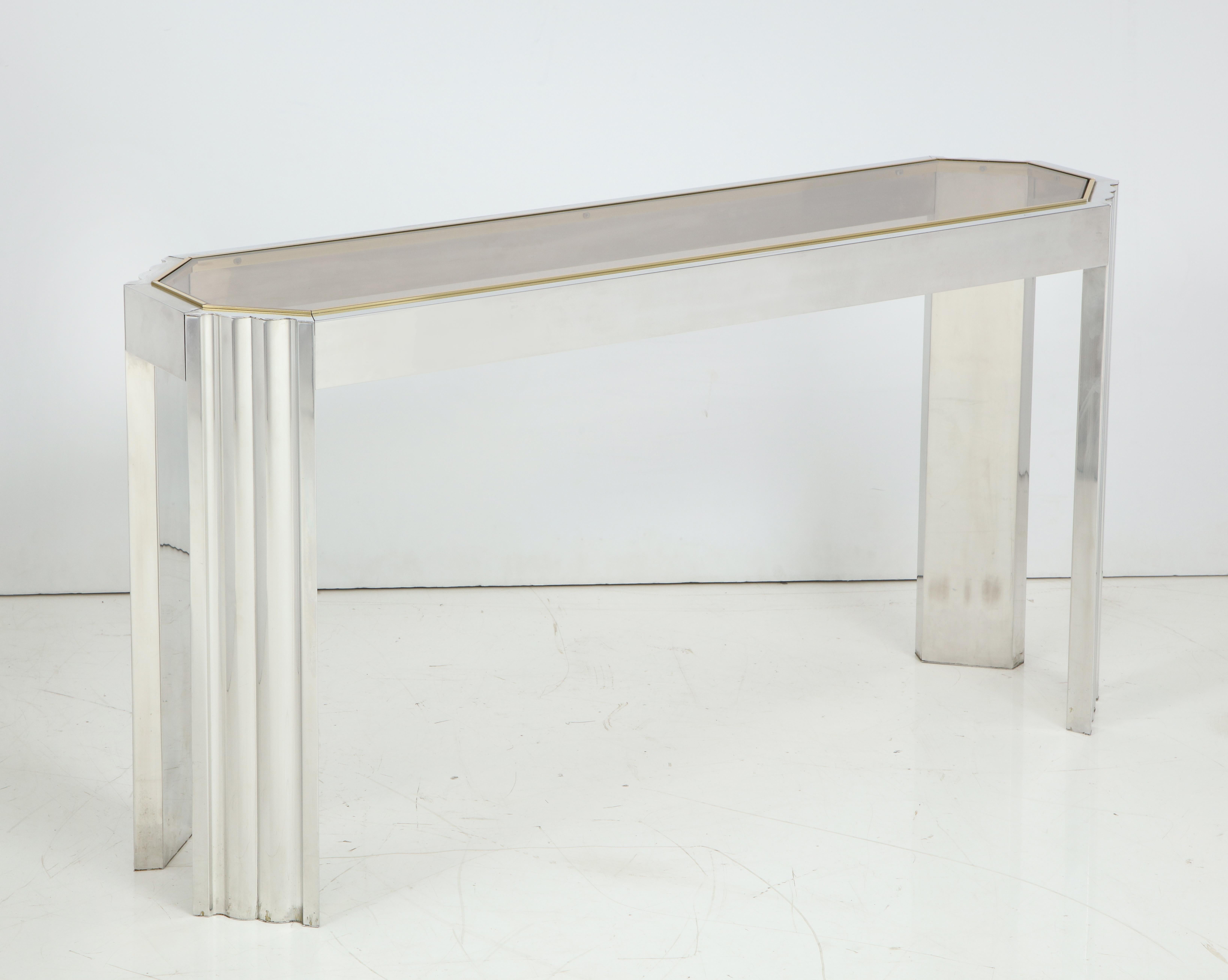 Mid-Century Modern Chrome and Brass 1970s Console Table