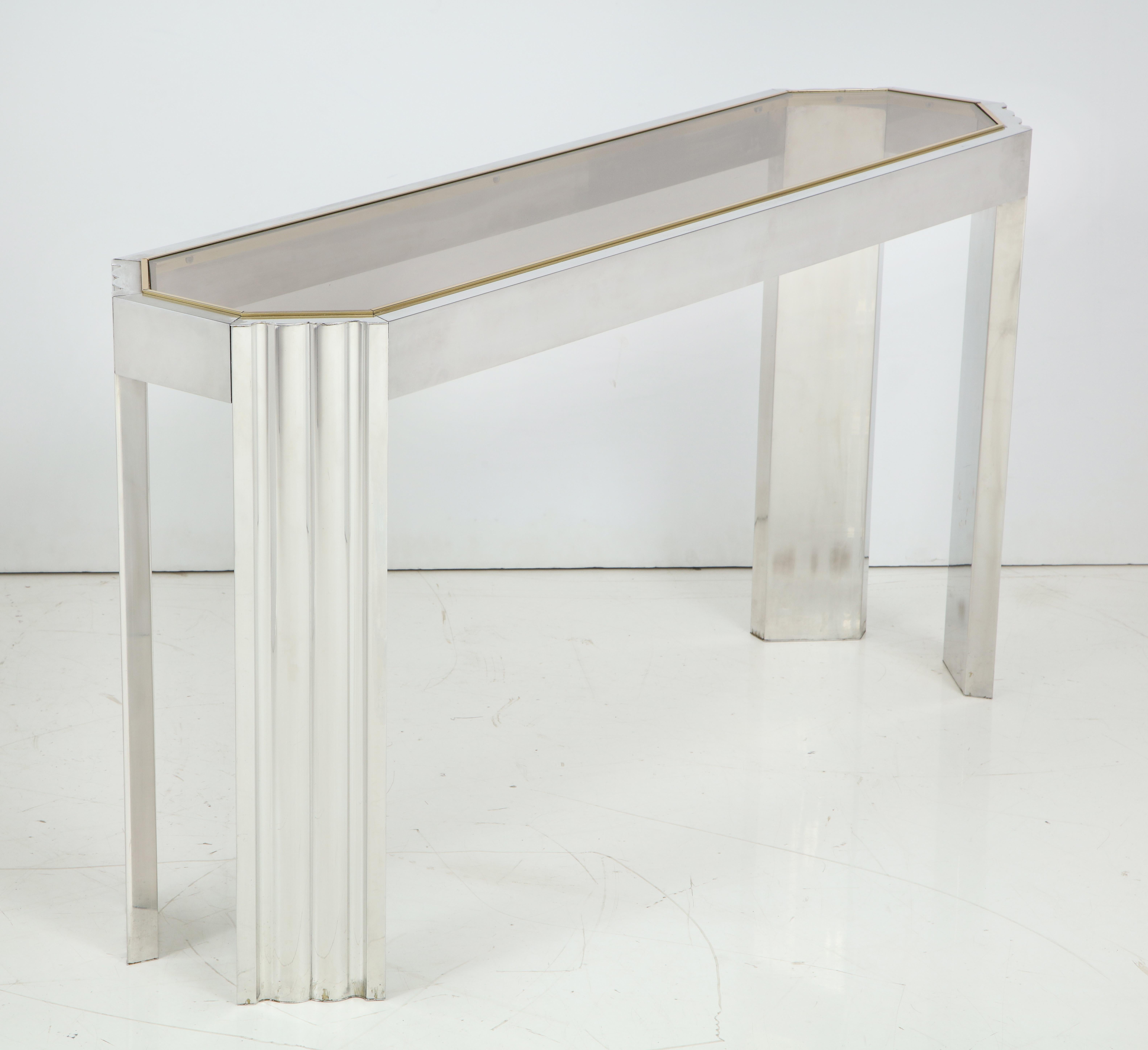 Chrome and Brass 1970s Console Table In Good Condition In New York, NY