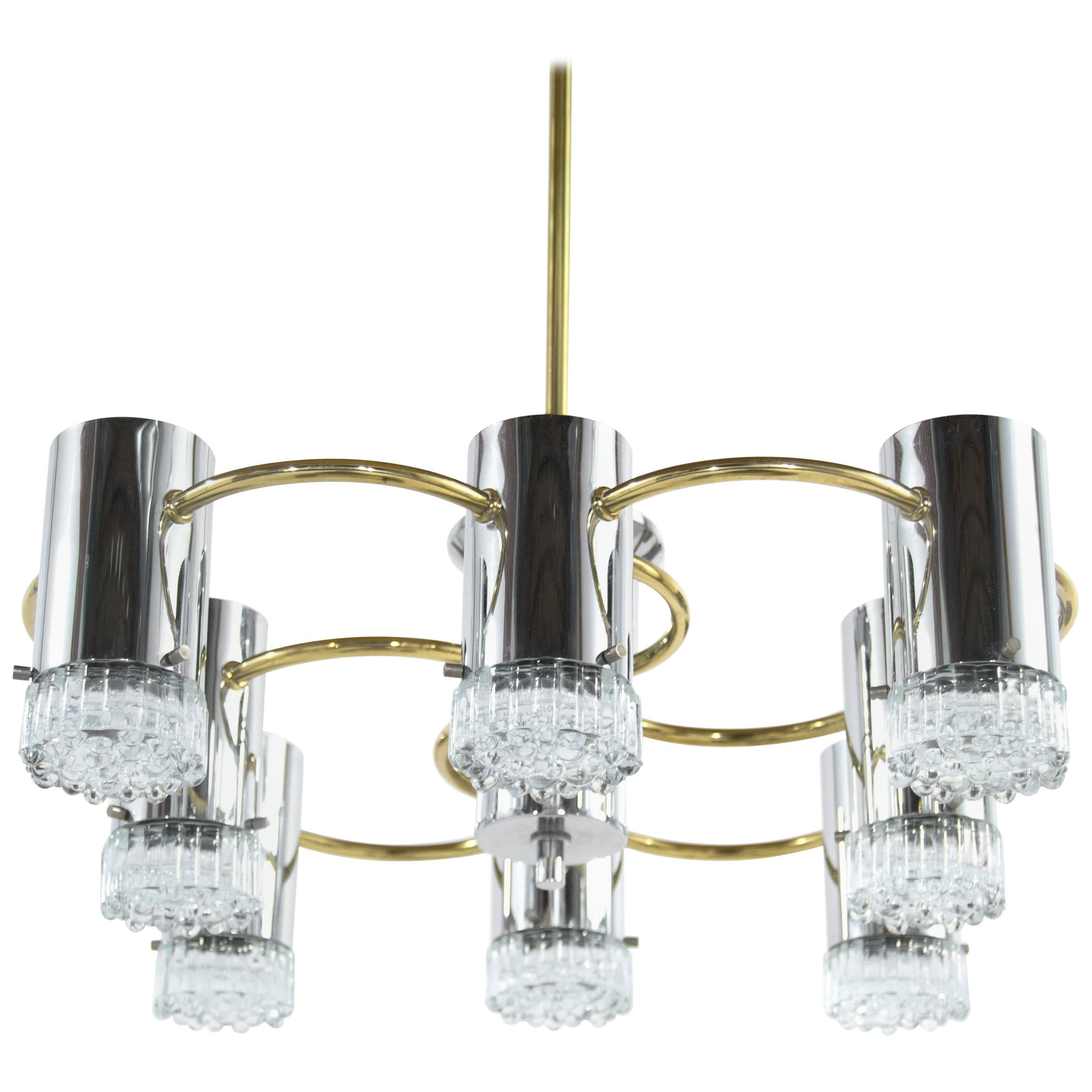 Lustre en chrome et laiton de Gaetano Sciolari
