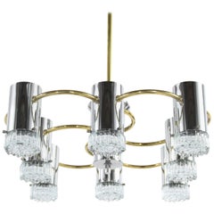 Lustre en chrome et laiton de Gaetano Sciolari
