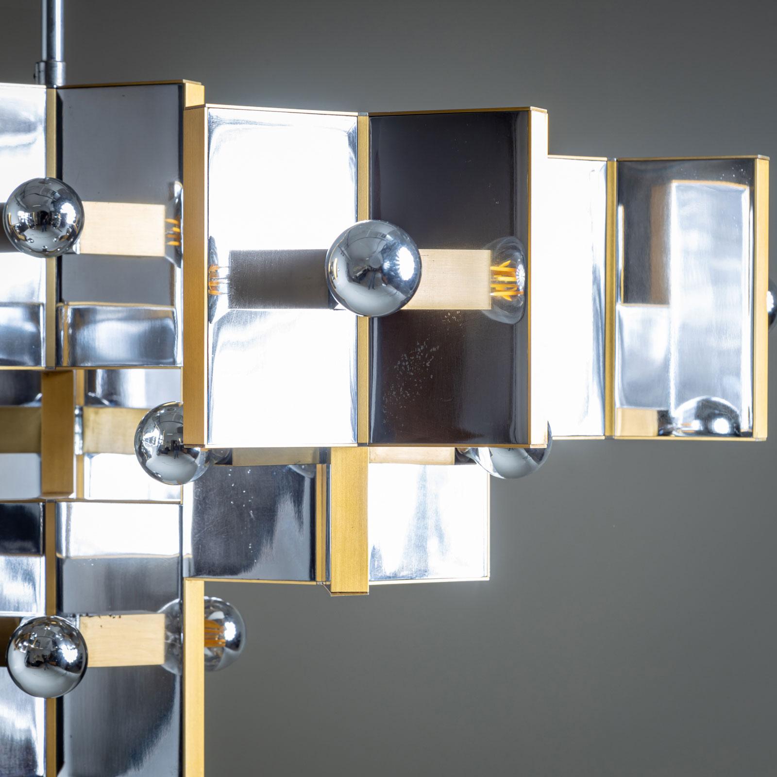 Lampadario in cromo e ottone di Gaetano Sciolari, Italia, anni '70 in vendita 3