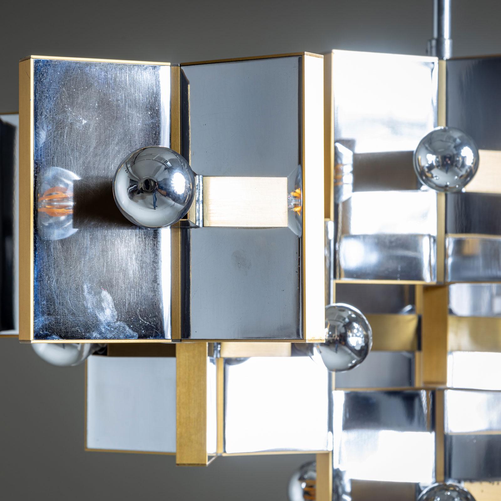 Lampadario in cromo e ottone di Gaetano Sciolari, Italia, anni '70 in vendita 2