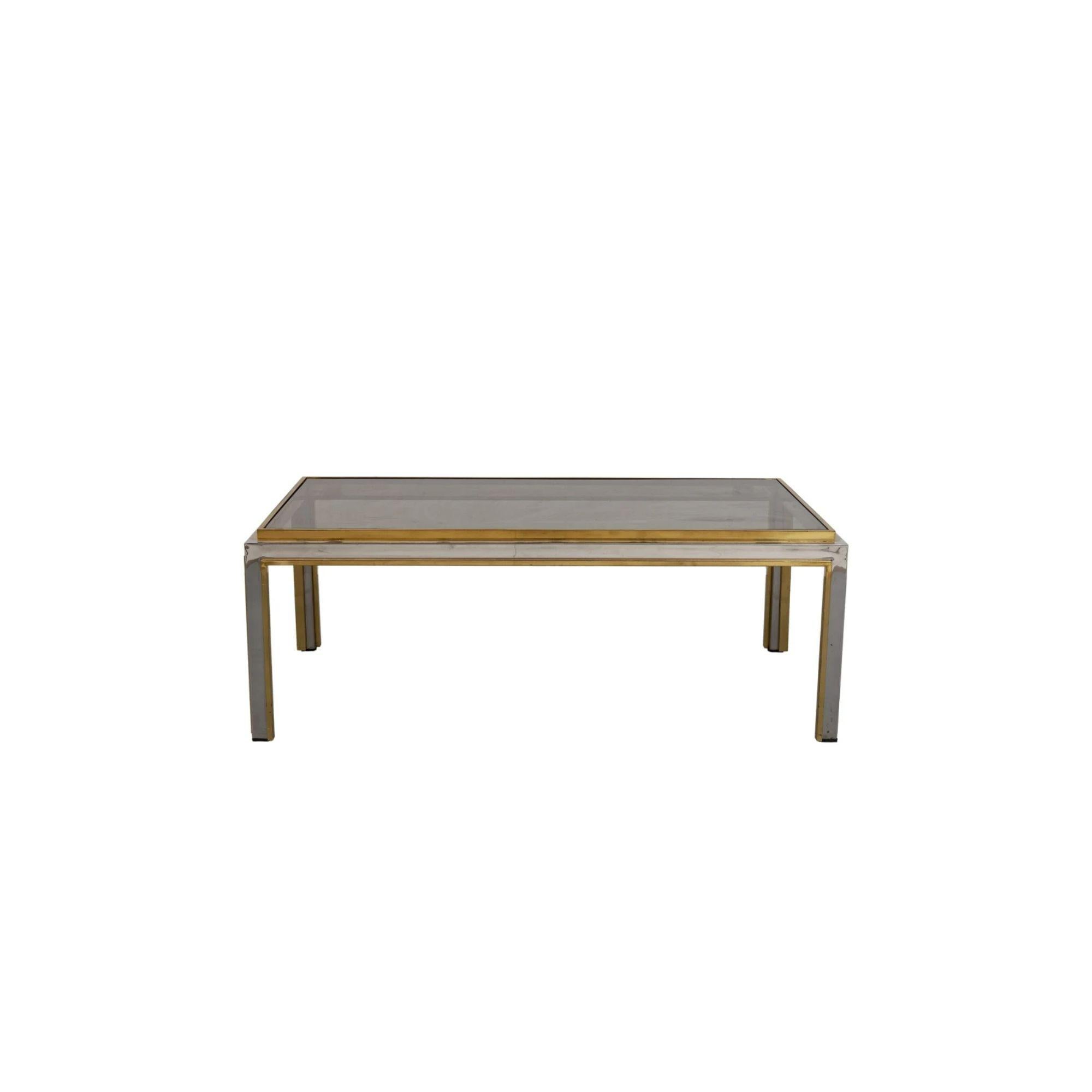 Italian Chrome and Brass Coffee Table by Romeo Rega, 1970s For Sale