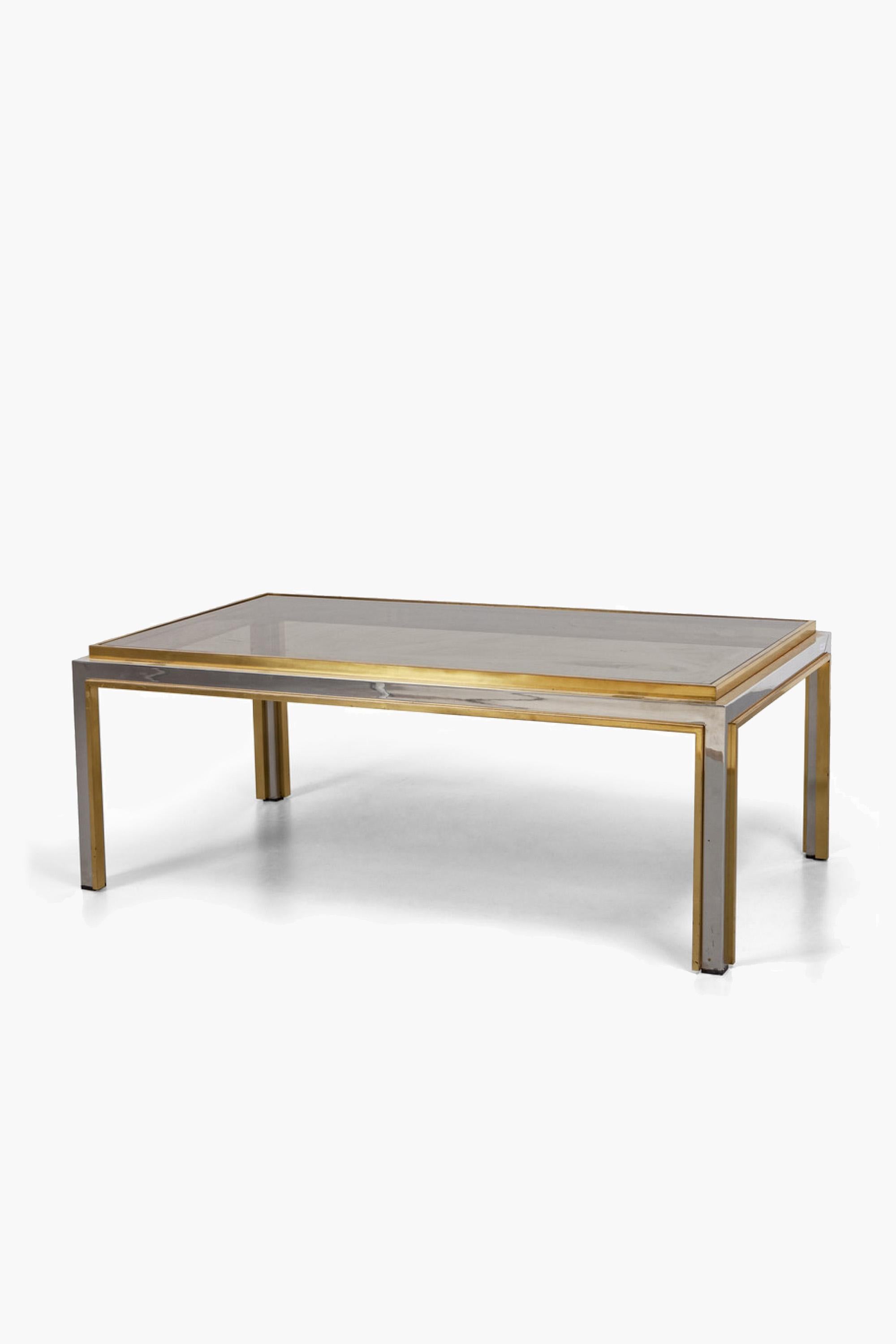 20th Century Chrome and Brass Coffee Table by Romeo Rega, 1970s For Sale