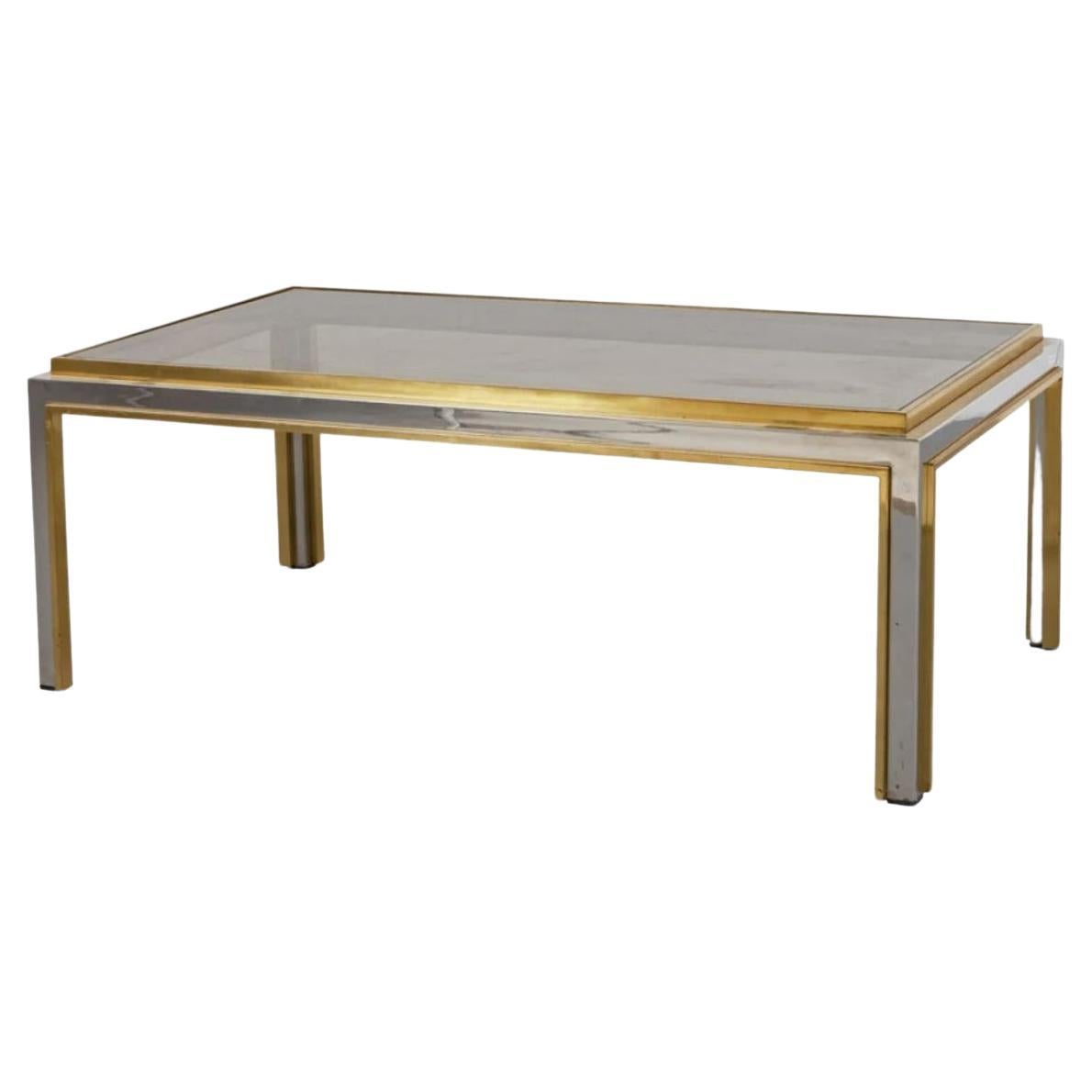 Chrome and Brass Coffee Table by Romeo Rega, 1970s For Sale