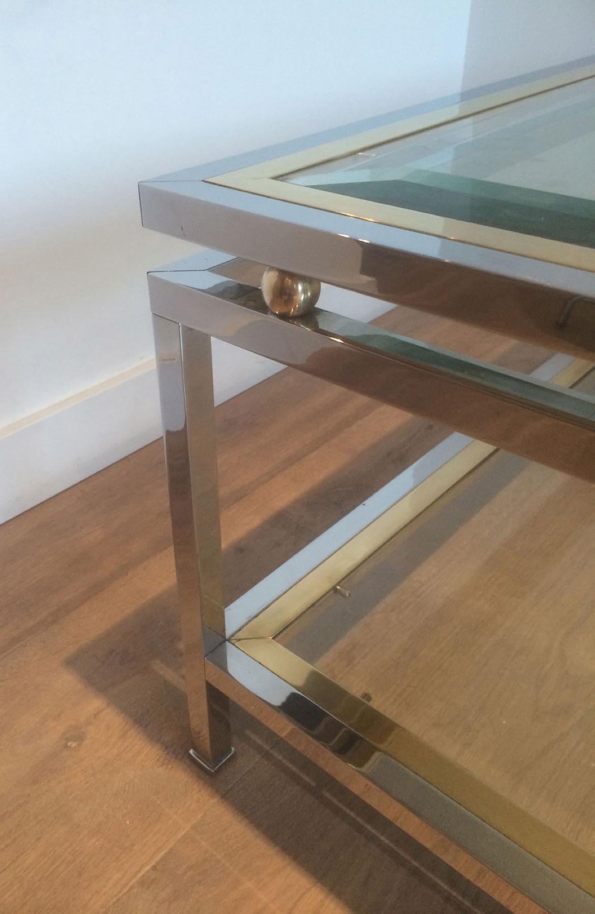 Chrome and Brass Coffee Table In Good Condition For Sale In Marcq-en-Barœul, Hauts-de-France