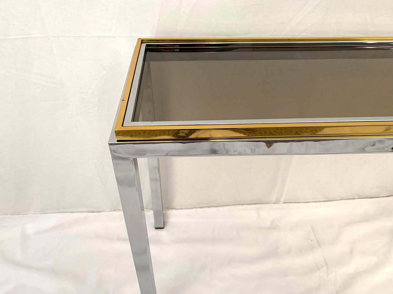 Mid-Century Modern Chrome and Brass Console by Willy Rizzo, Linea Flaminia