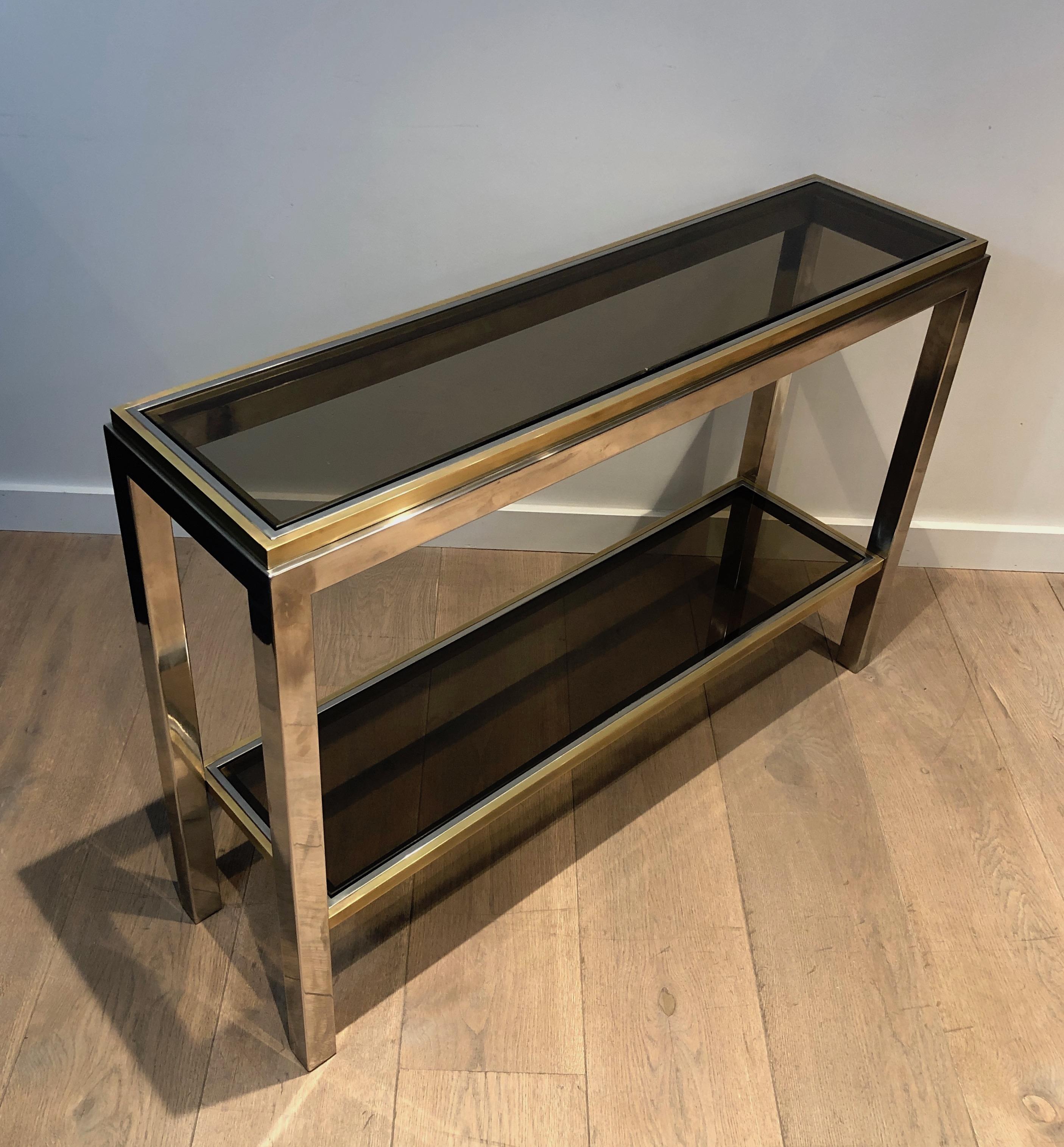 Chrome and Brass Console Table, circa 1970 For Sale 12