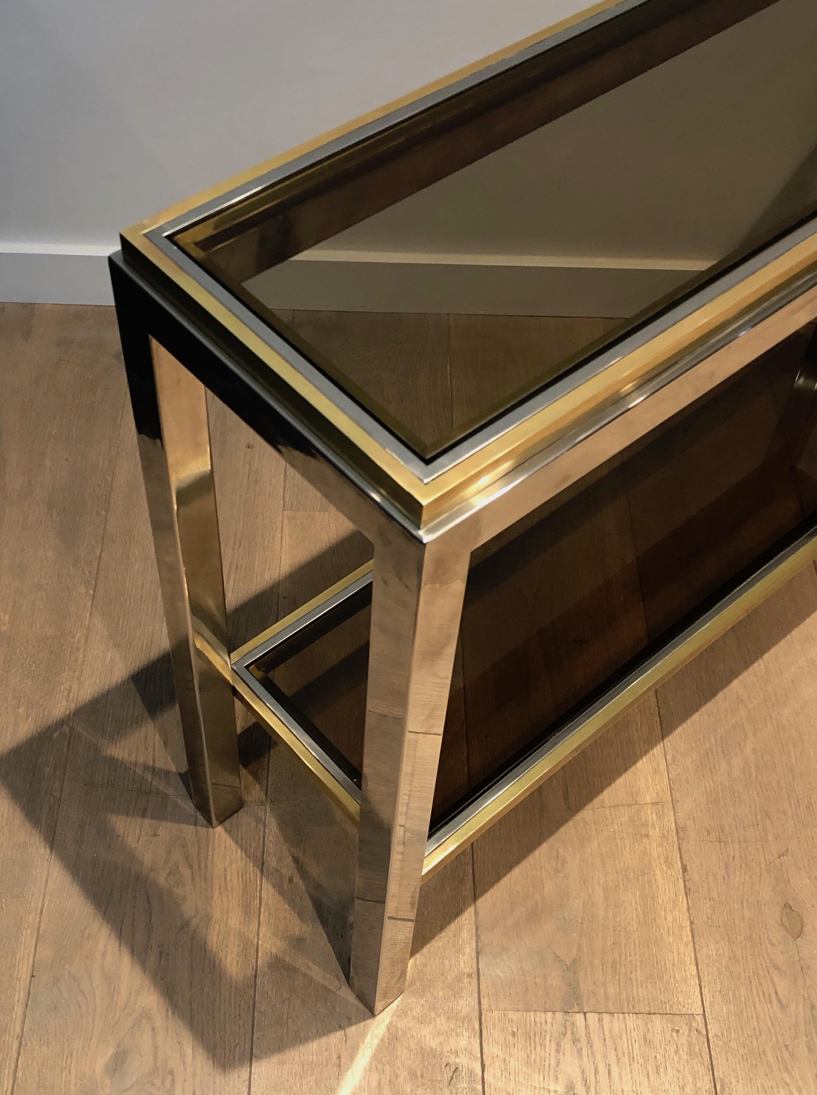 French Chrome and Brass Console Table, circa 1970 For Sale