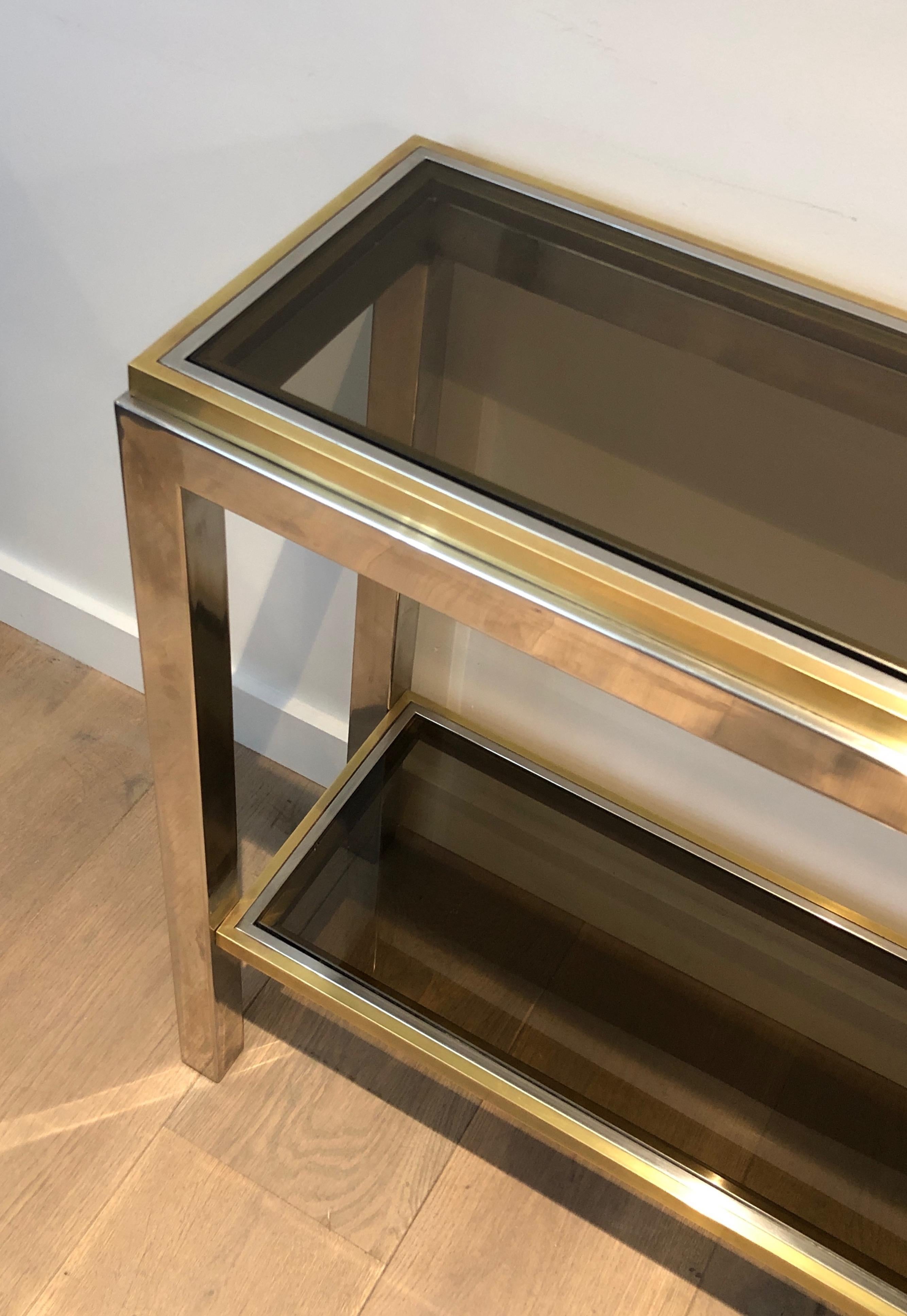 Chrome and Brass Console Table, circa 1970 In Good Condition For Sale In Marcq-en-Barœul, Hauts-de-France