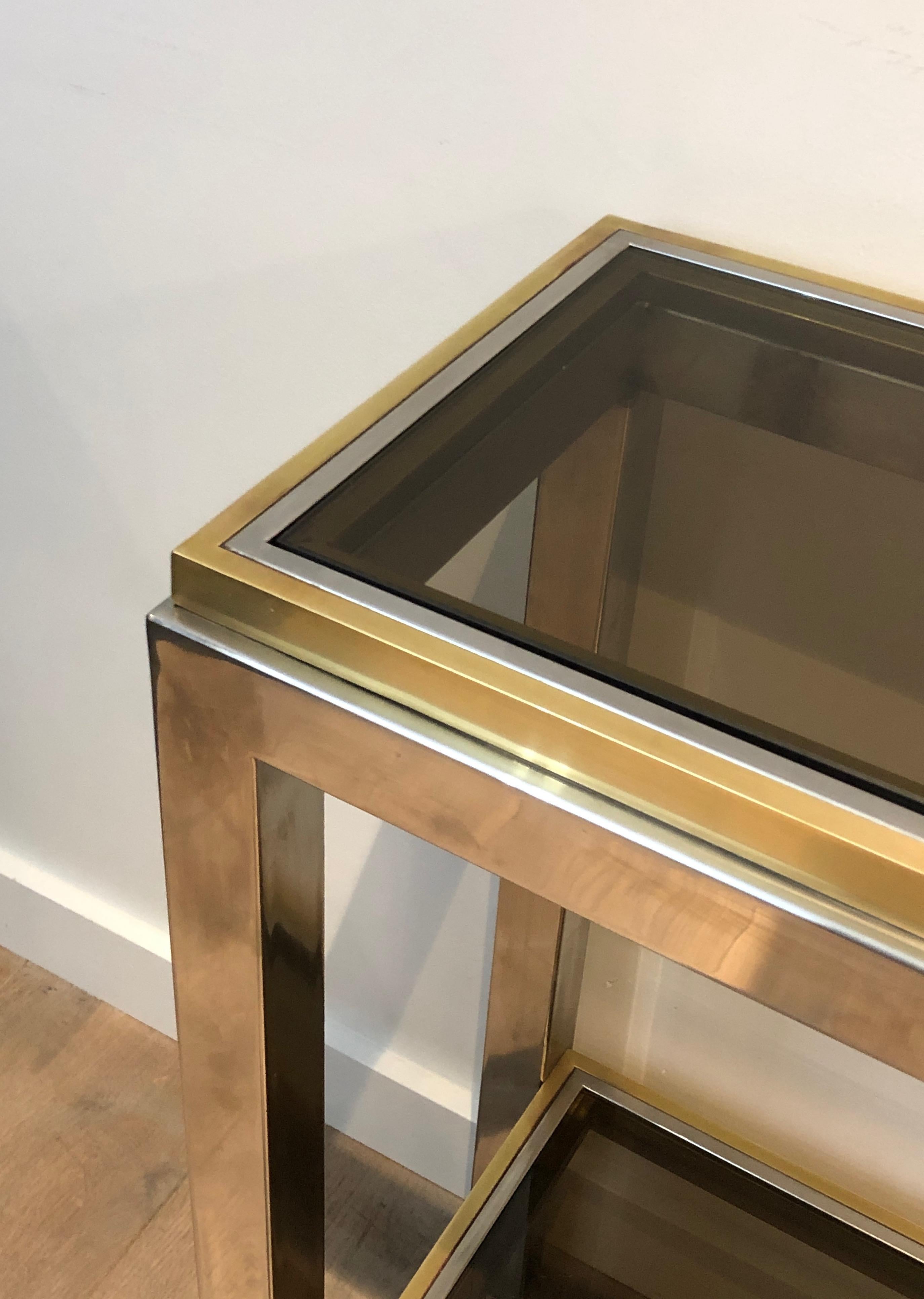 20th Century Chrome and Brass Console Table, circa 1970 For Sale