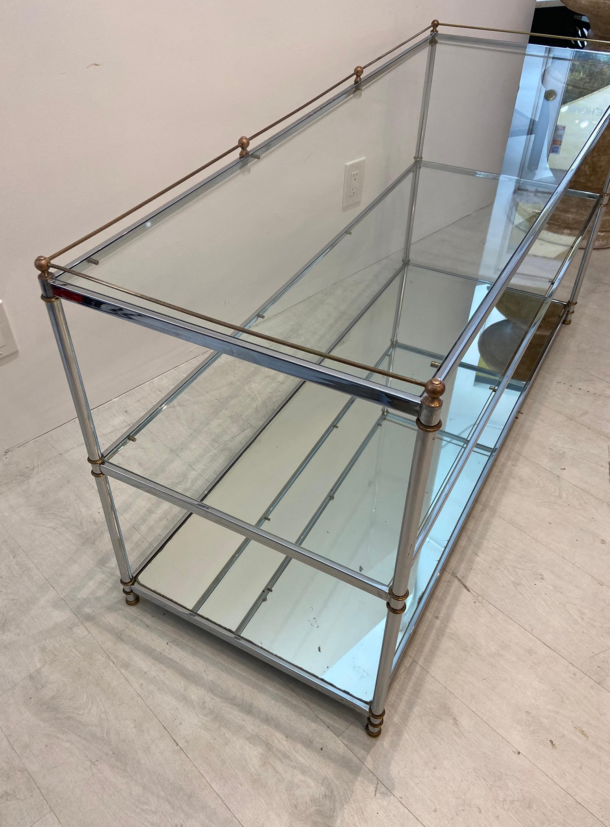 20th Century Chrome and Brass Console with Glass Shelves, circa 1980s For Sale