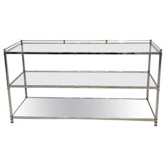 Chrome and Brass Console with Glass Shelves, circa 1980s