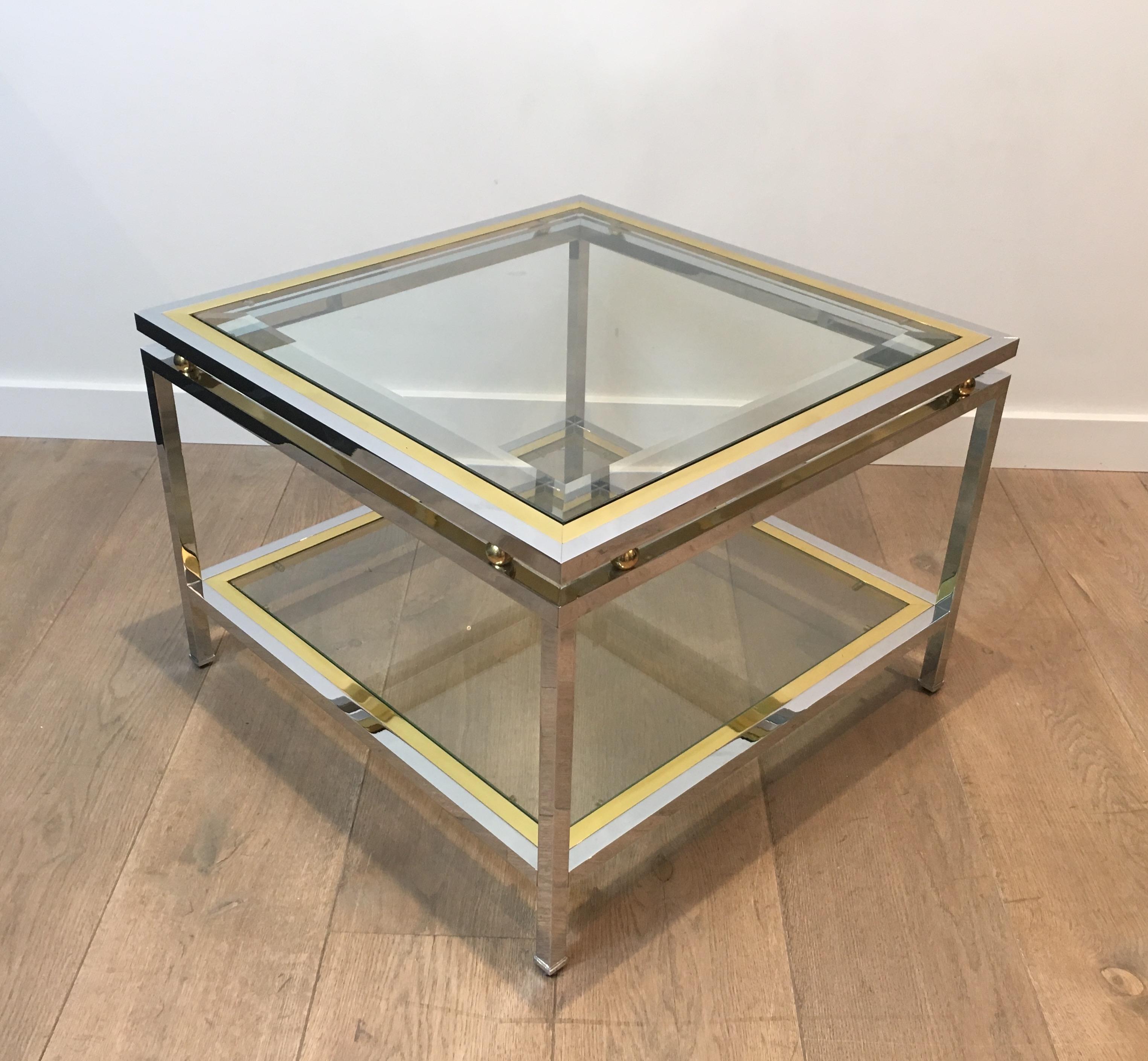 Chrome and Brass Design Side Table, French, circa 1970 6