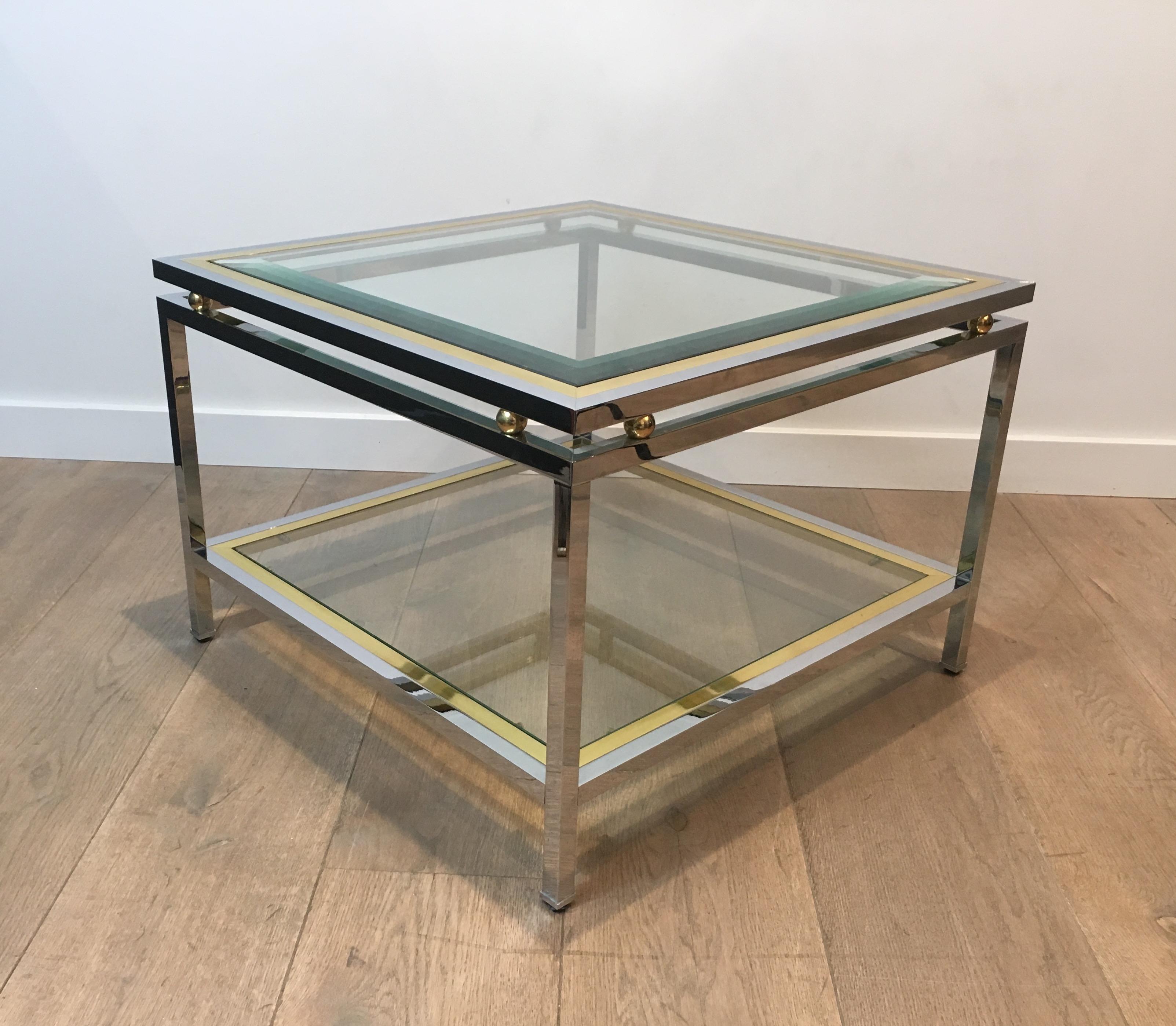 Chrome and Brass Design Side Table, French, circa 1970 9