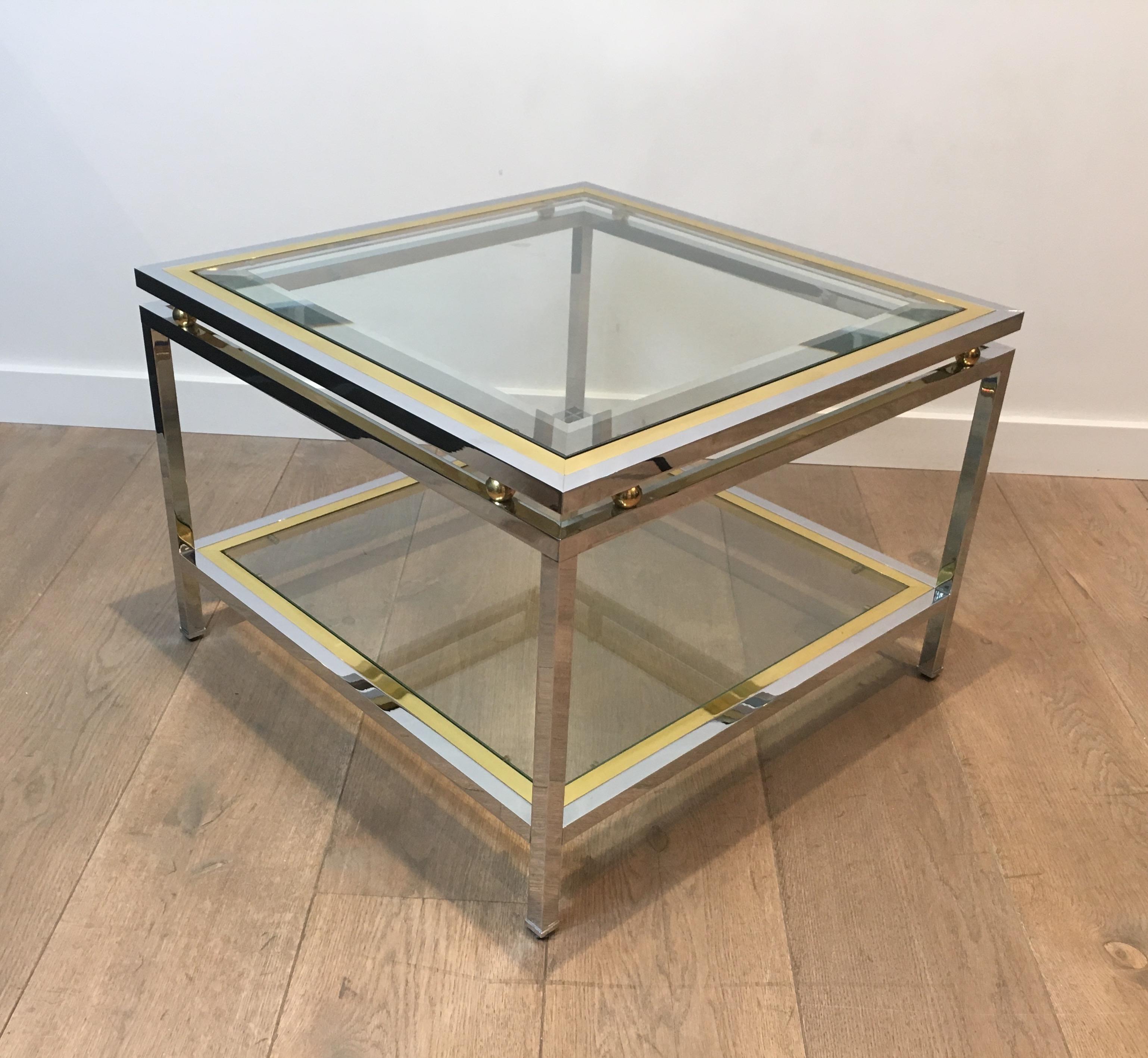Mid-Century Modern Chrome and Brass Design Side Table, French, circa 1970